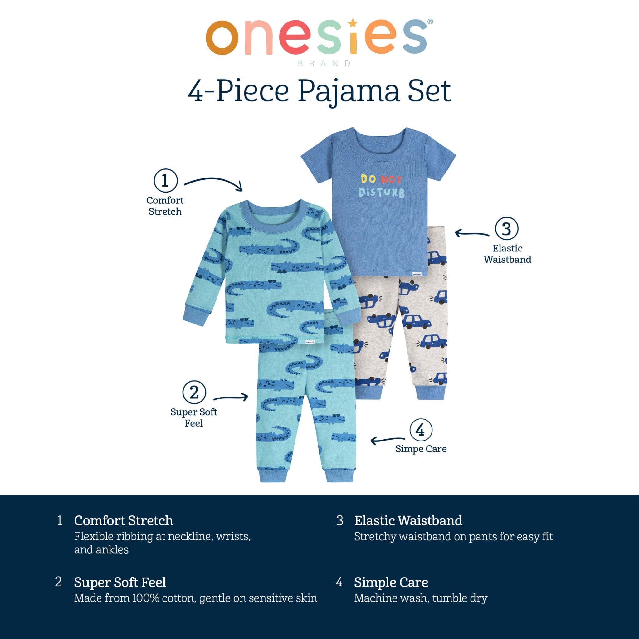 4-Piece Baby Boys Cars Pajamas Sets - Image 6