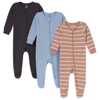 3-Pack Baby Boys Charcoal, Mocha & Blue Sleep 'N Play