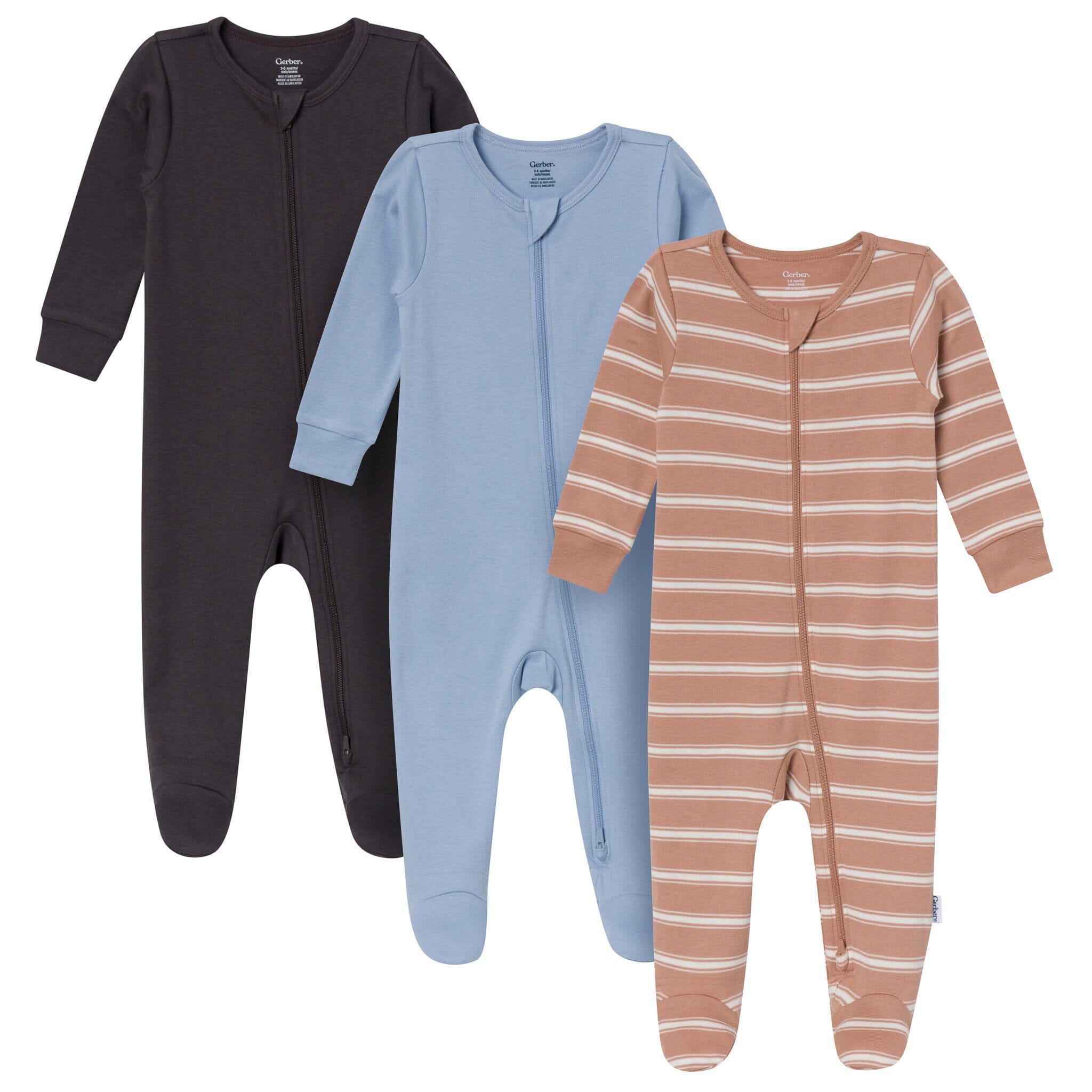 3-Pack Baby Boys Charcoal, Mocha & Blue Sleep 'N Play