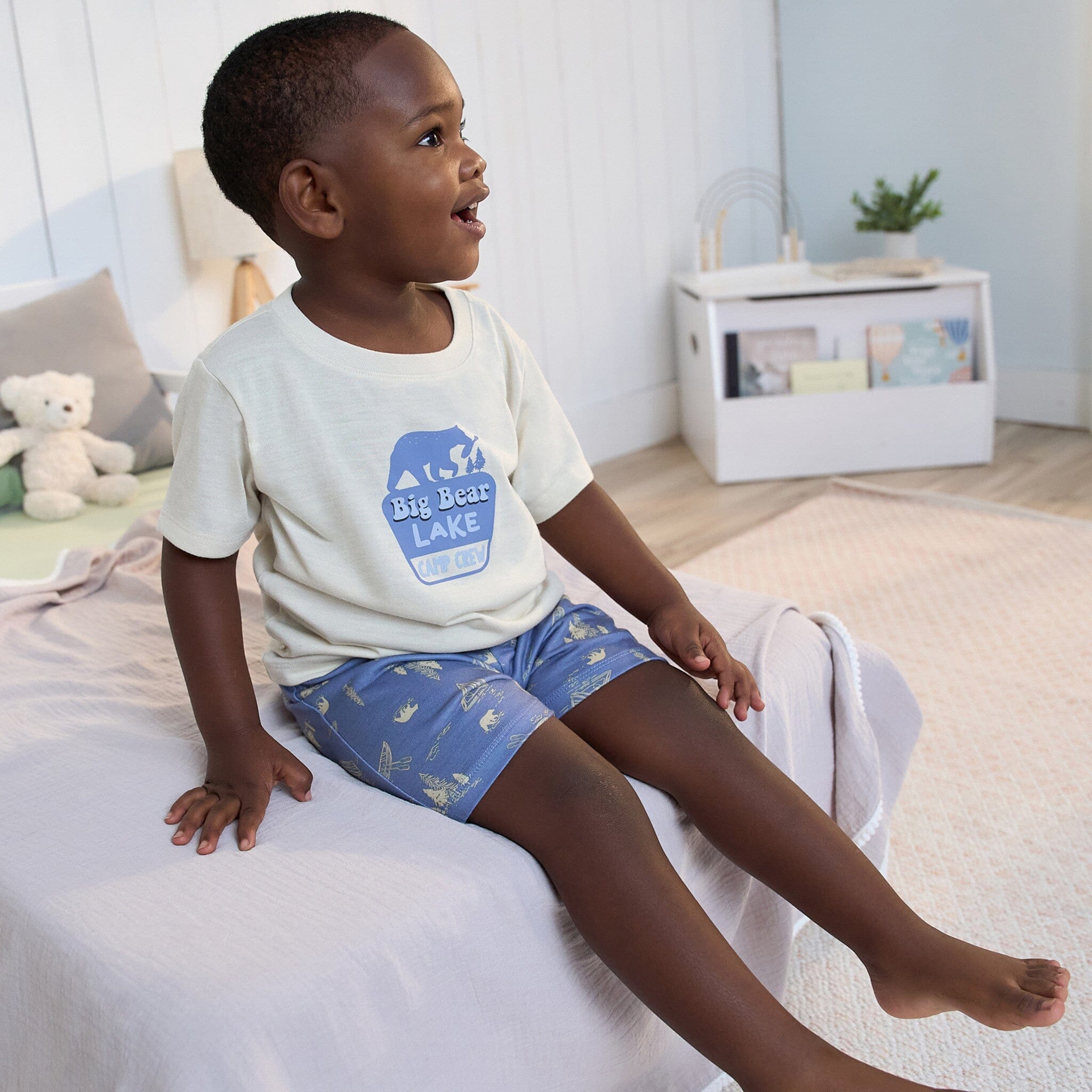 3-Piece Toddler Boys Bear T-Shirt, Shorts & Pants Pajama Set - Image 2