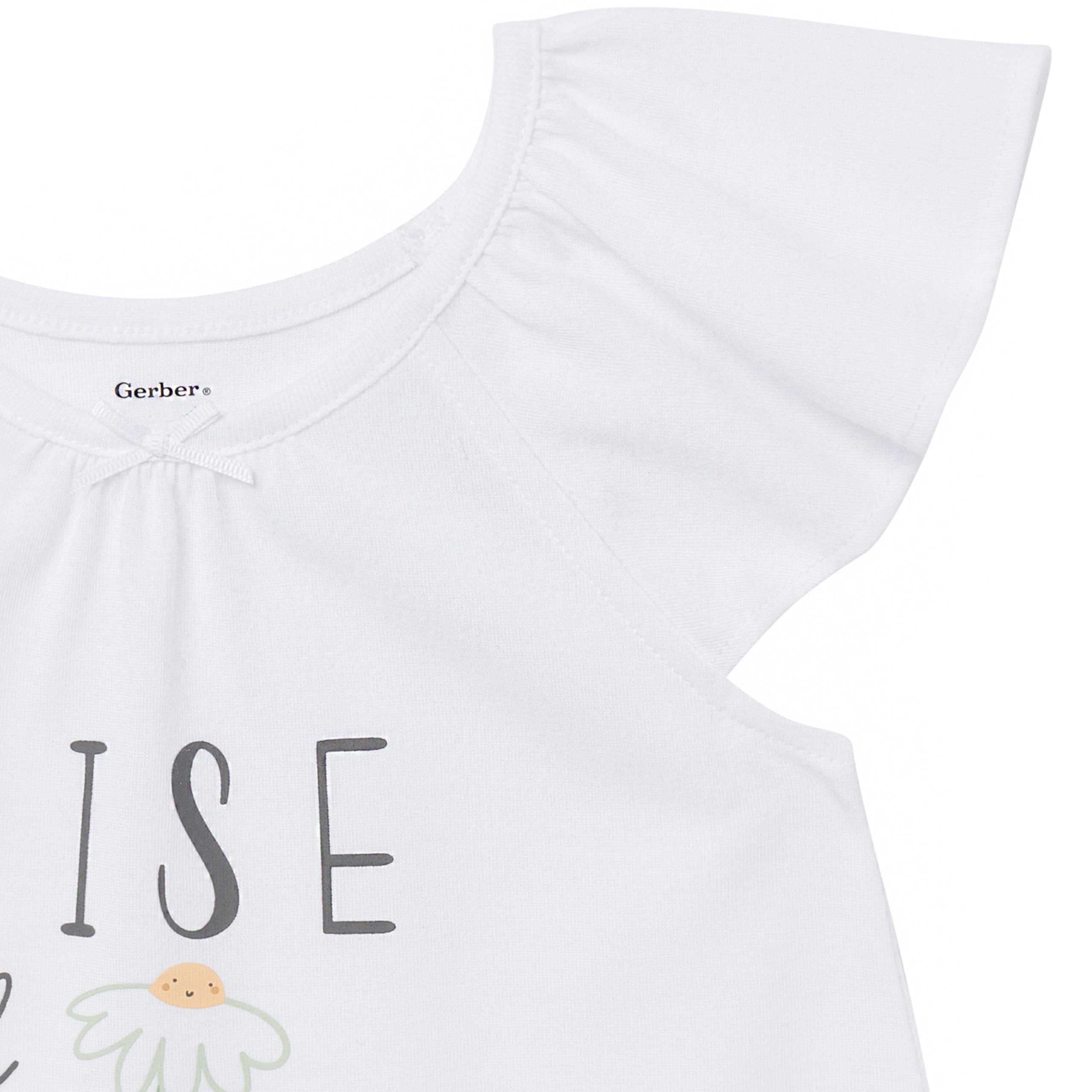3-Piece Toddler Girls Daisies T-Shirt, Shorts & Pants Pajama Set - Image 3