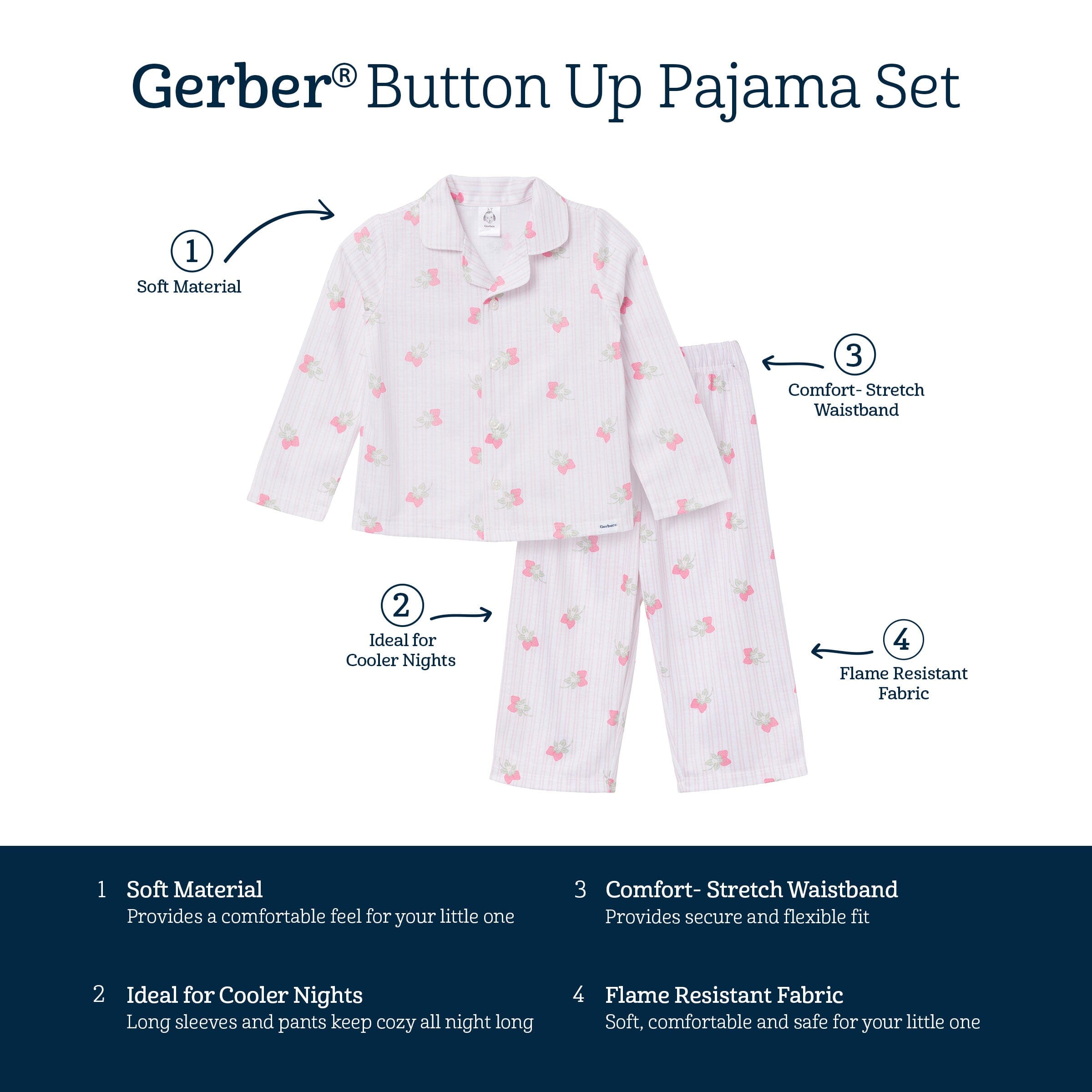 2-Piece Infant & Toddler Girls Berries Button Up Pajama Set - Image 10