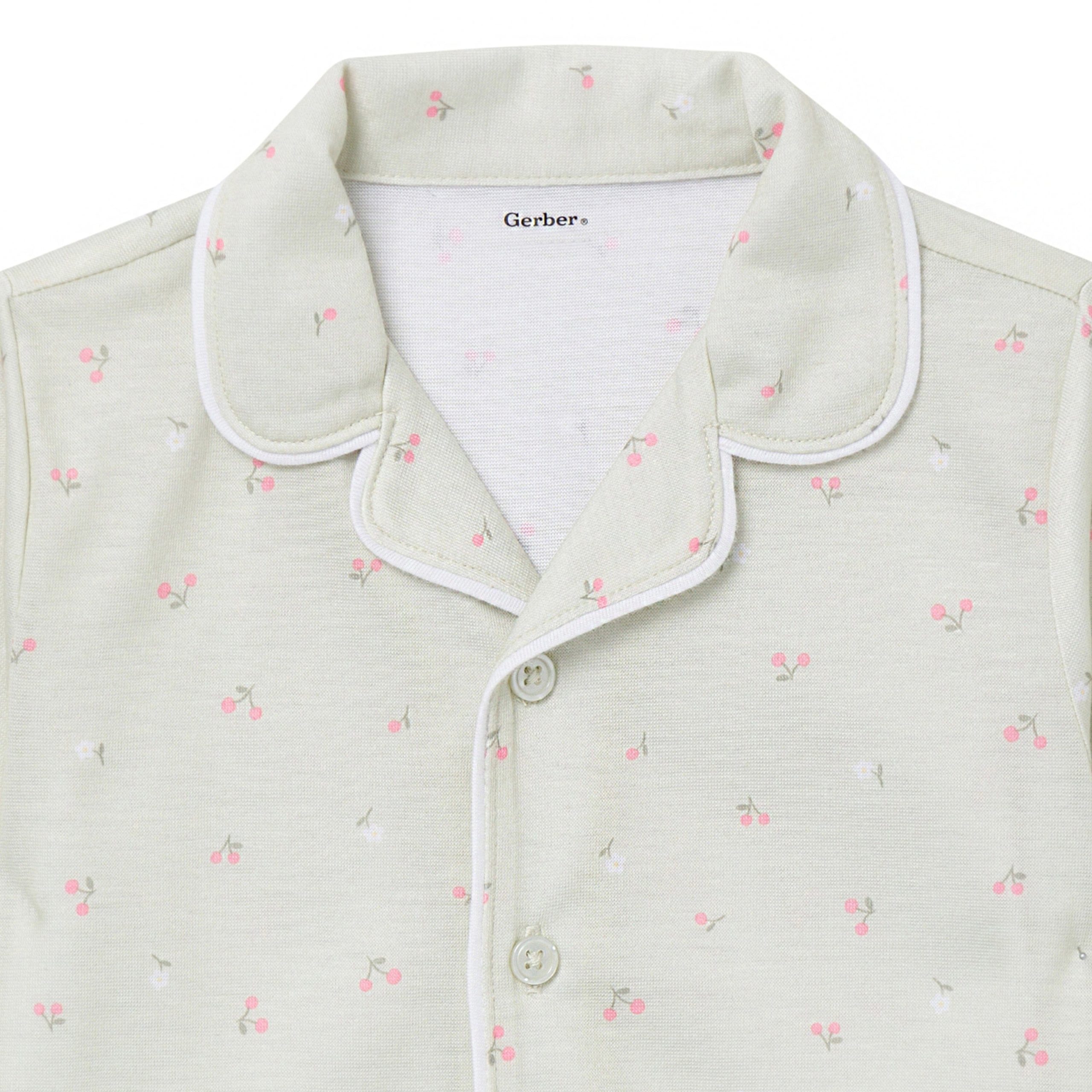 2-Piece Infant & Toddler Girls Cherries Button Up Pajama Shorts Set - Image 6