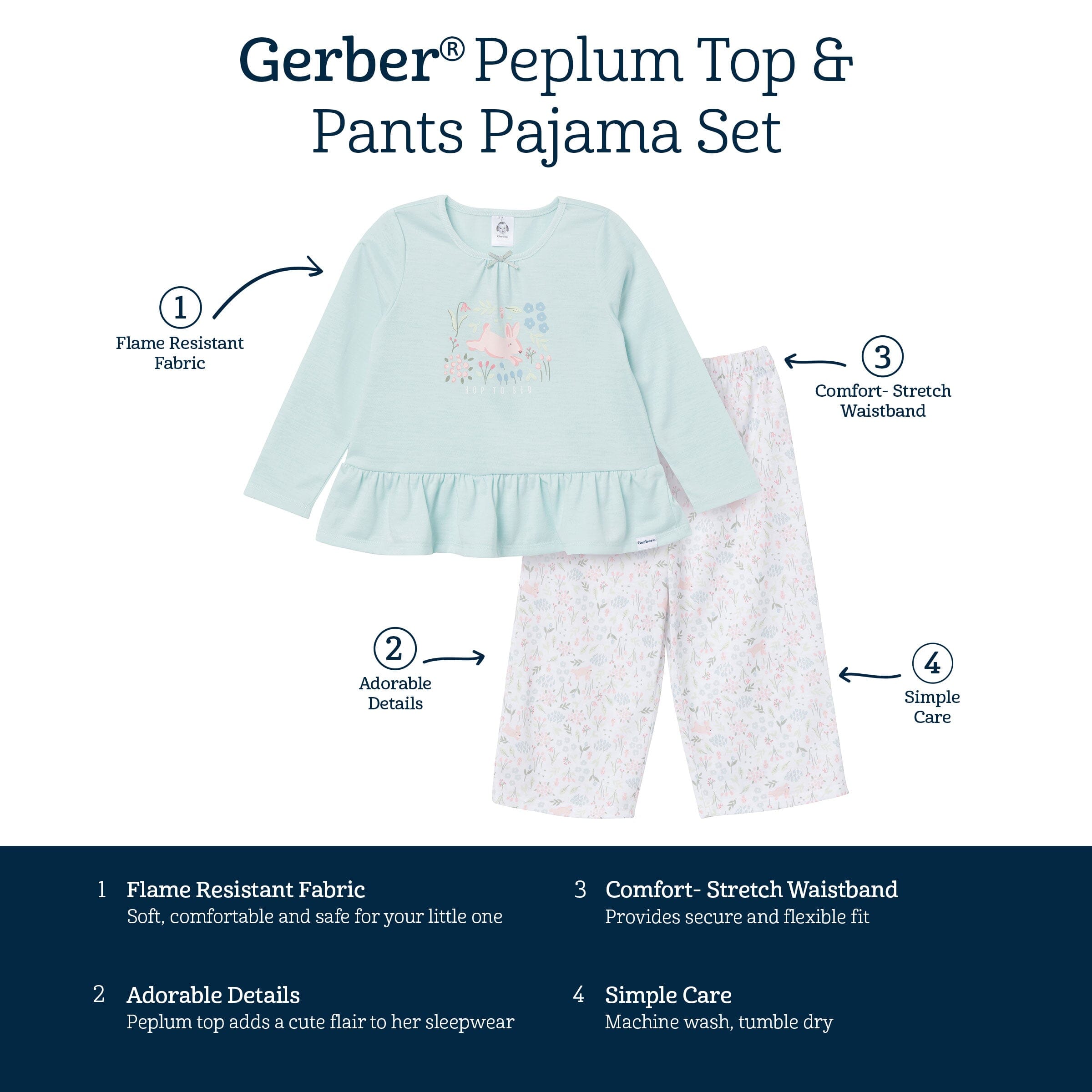 2-Piece Toddler Girls Bunny Peplum Pajama Set - Image 9
