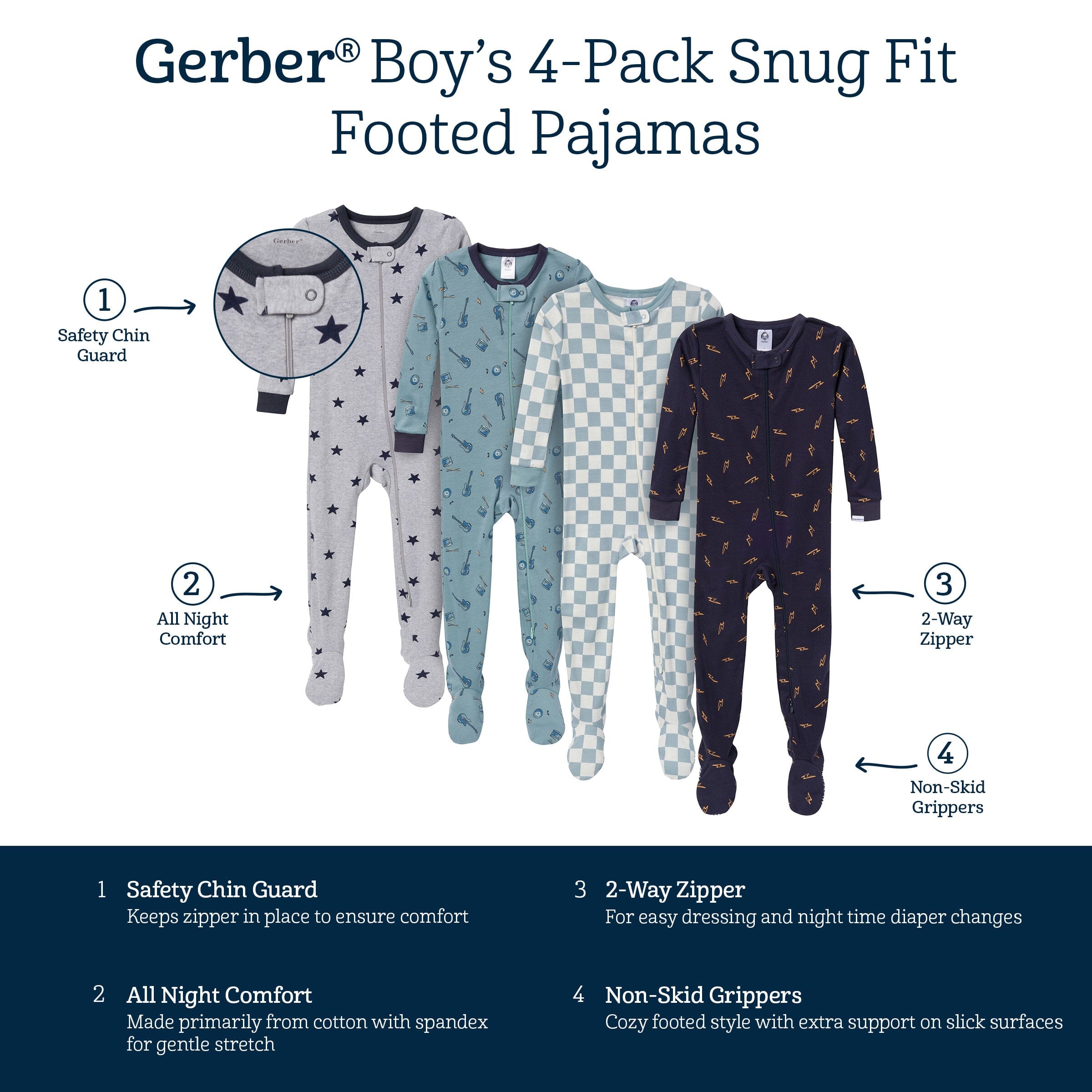 4-Pack Baby & Toddler Boys Music Snug Fit Footed Pajamas - Image 10