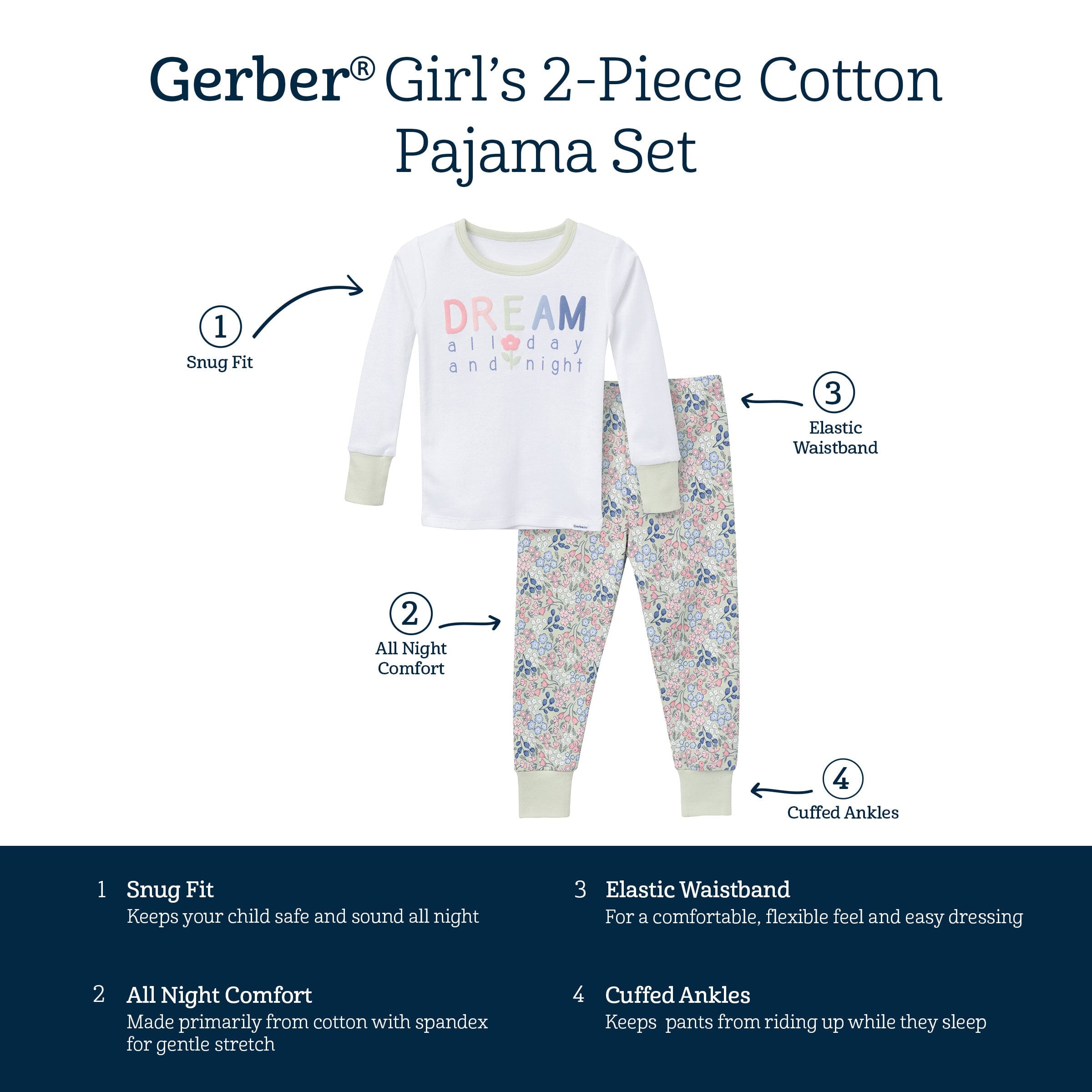2-Piece Infant & Toddler Girls Ditsy Floral Long Sleeve Pajama Set - Image 4