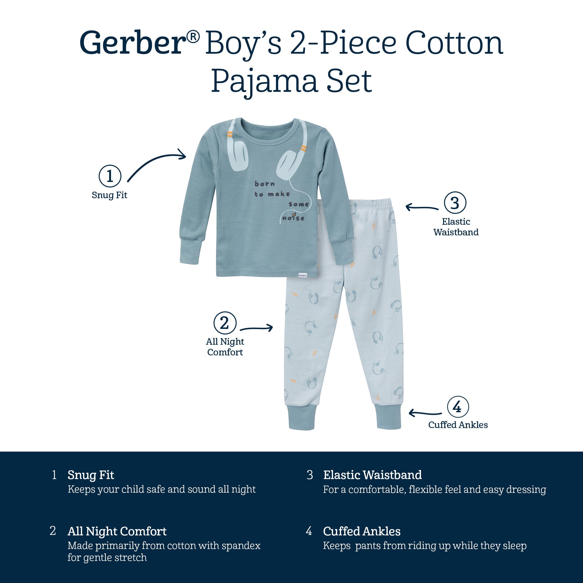 2-Piece Infant & Toddler Boys Music Long Sleeve Pajama Set - Image 4