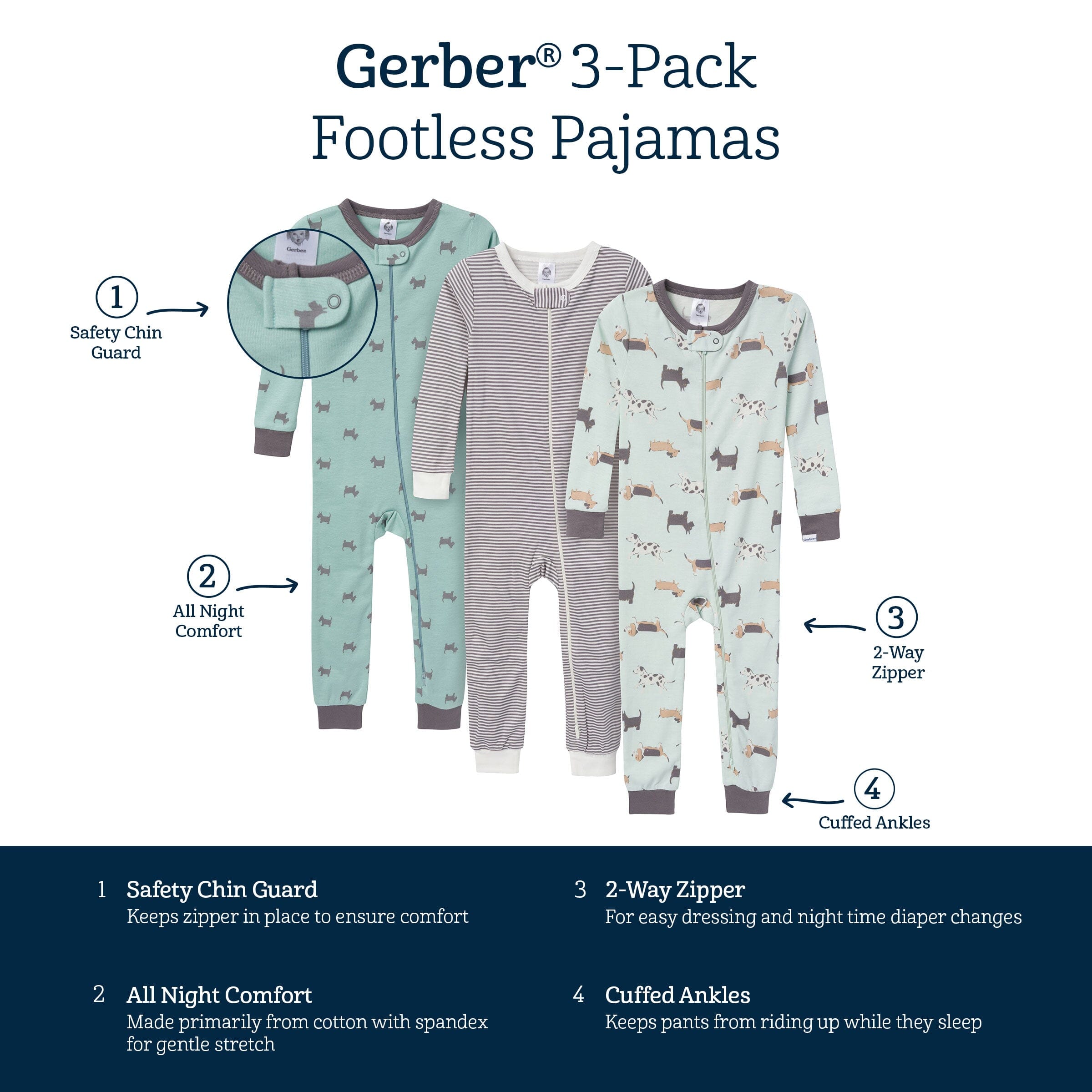 3-Pack Baby & Toddler Neutral Dog Snug Fit Footless Pajamas - Image 8