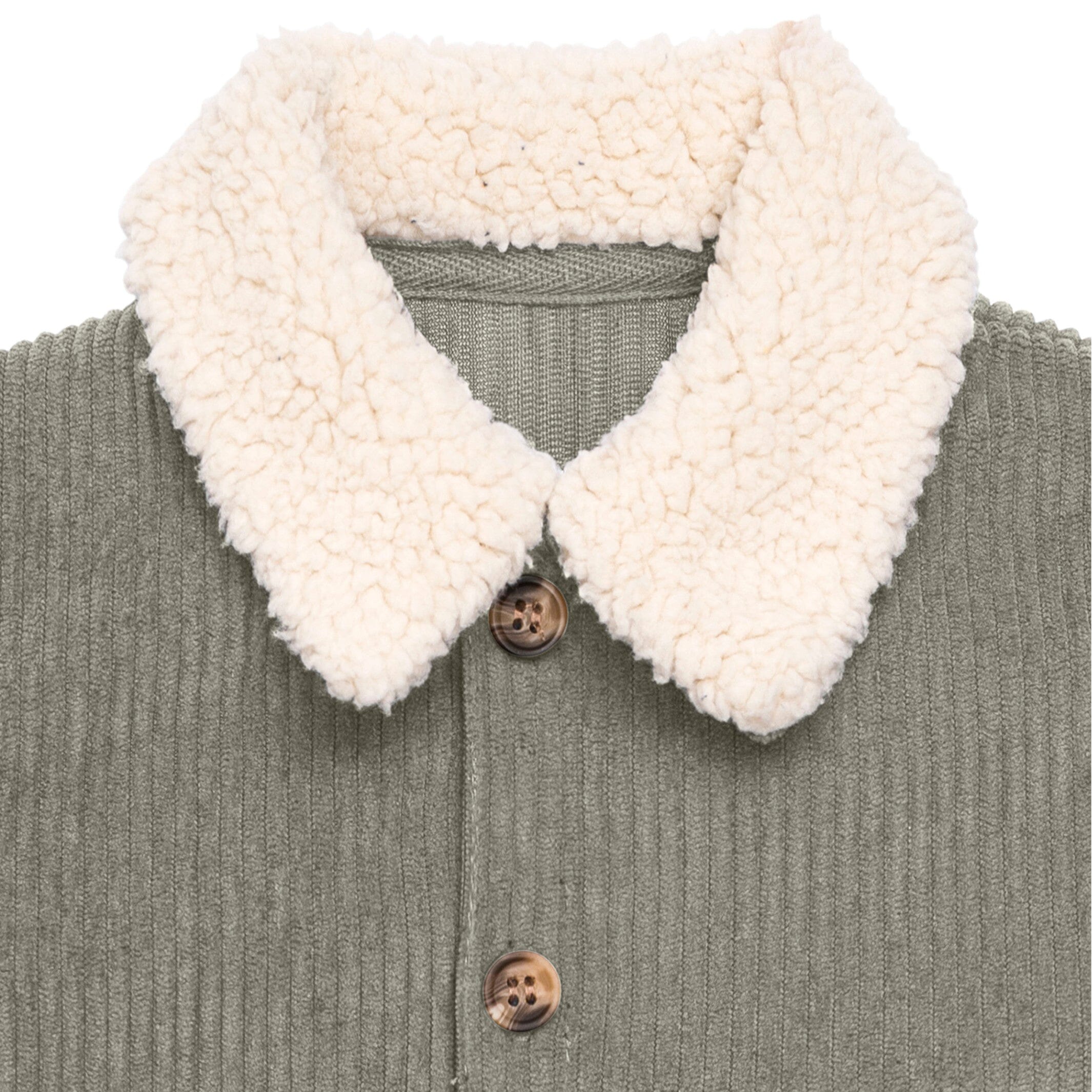 Baby Boys Dark Green Sherpa Collar Corduroy Romper - Image 2