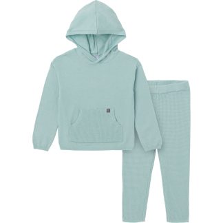 2-Piece Infant & Toddler Medium Sky Hooded Waffle Top and Legging Viscose Set