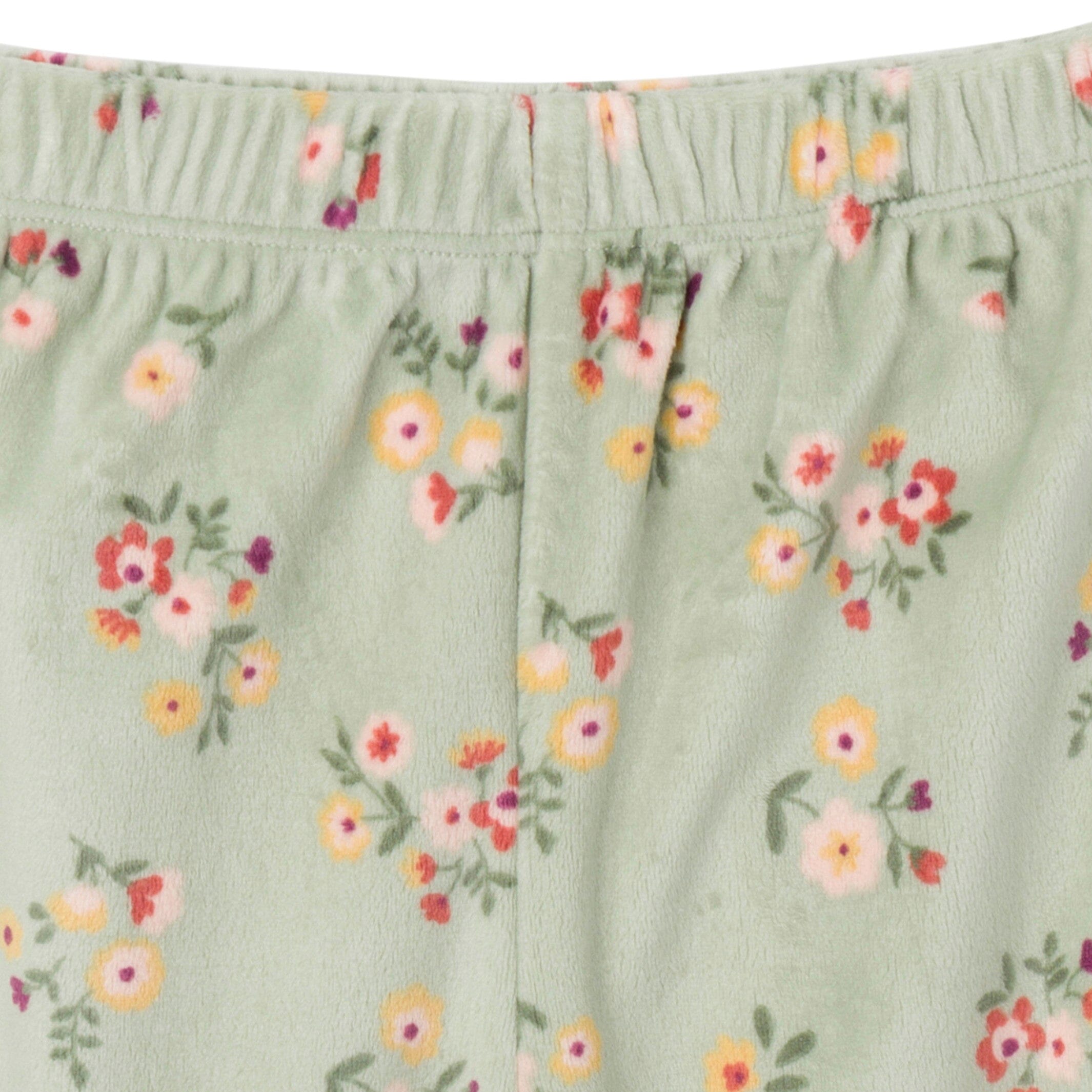 2-Piece Infant & Toddler Girls Green Flower Fleece Pajama Set - Image 6