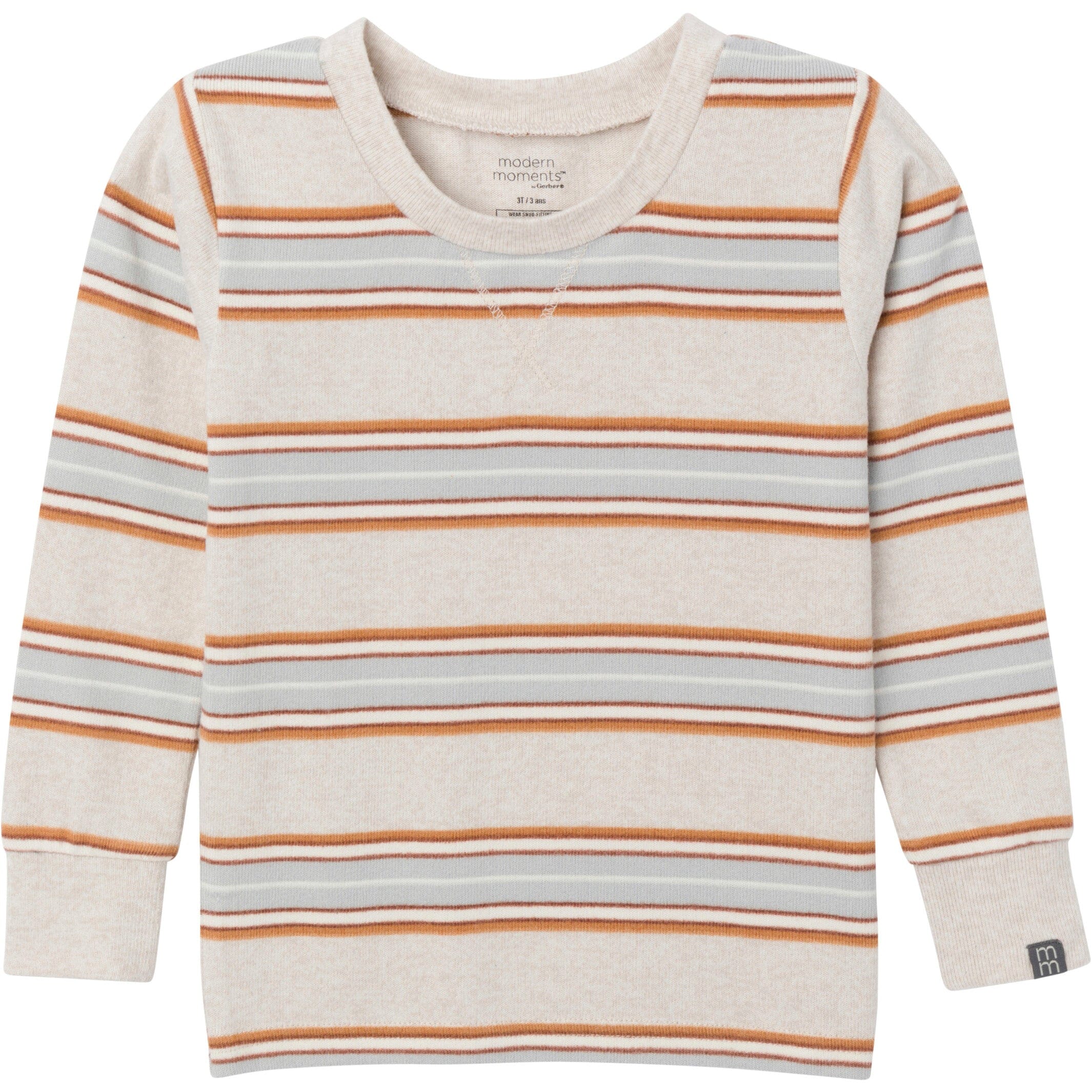 2-Piece Infant & Toddler Neutral Oatmeal Heather Stripe Hacci Pajama Set - Image 2