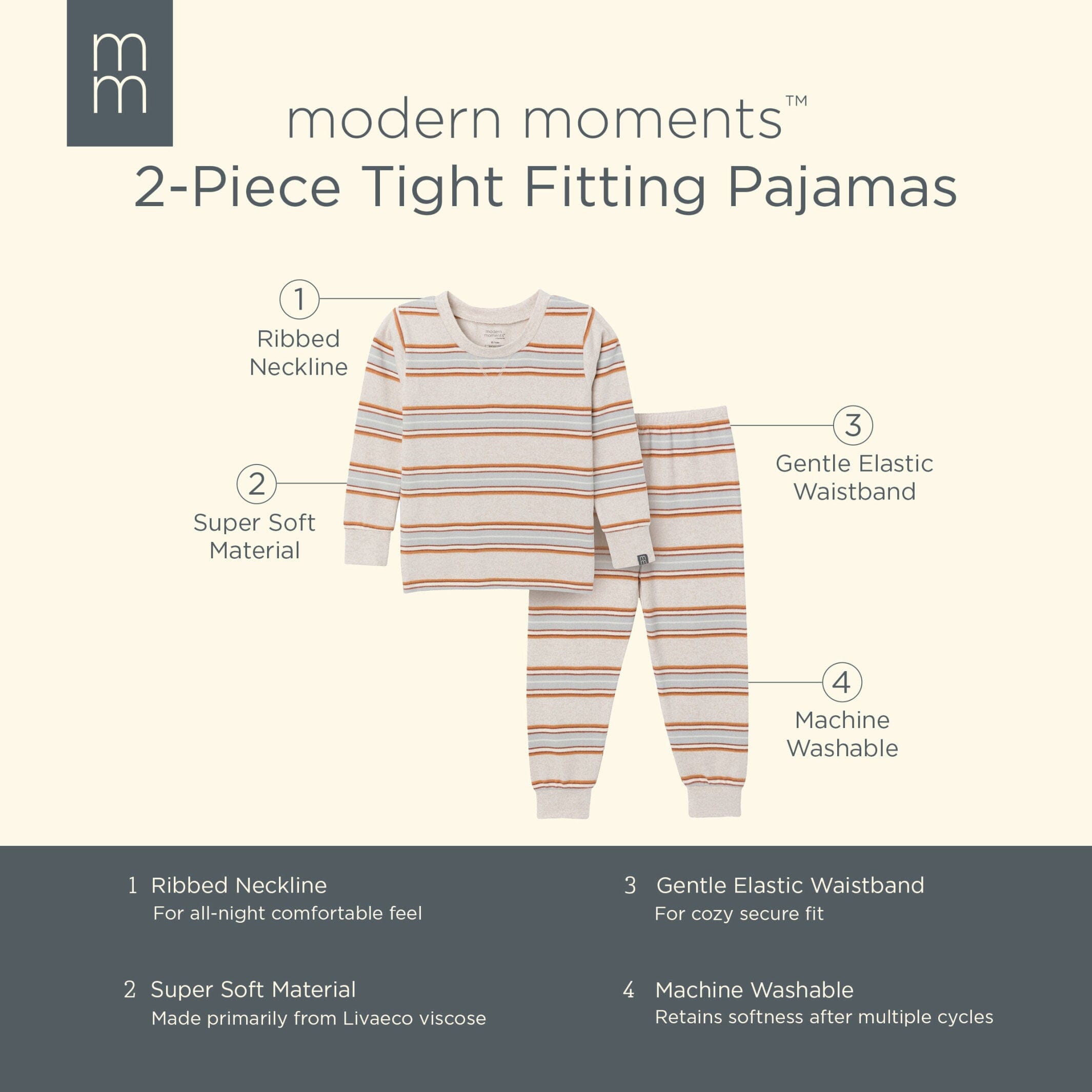 2-Piece Infant & Toddler Neutral Oatmeal Heather Stripe Hacci Pajama Set - Image 7