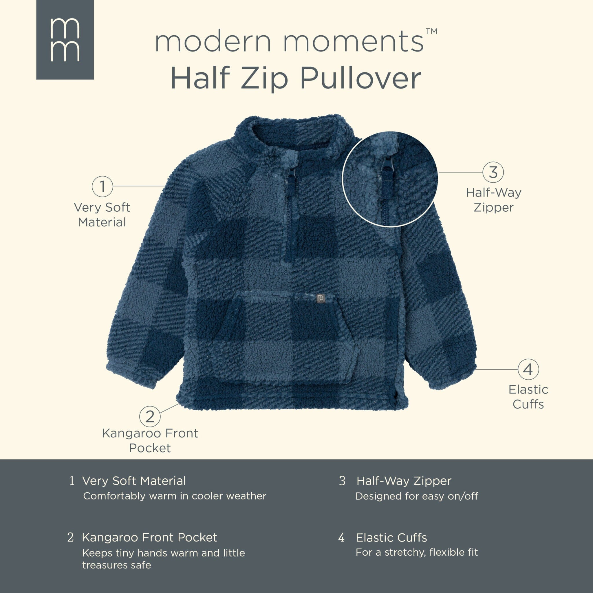 Infant & Toddler Boys Navy Plaid Half-Zip Pullover - Image 7