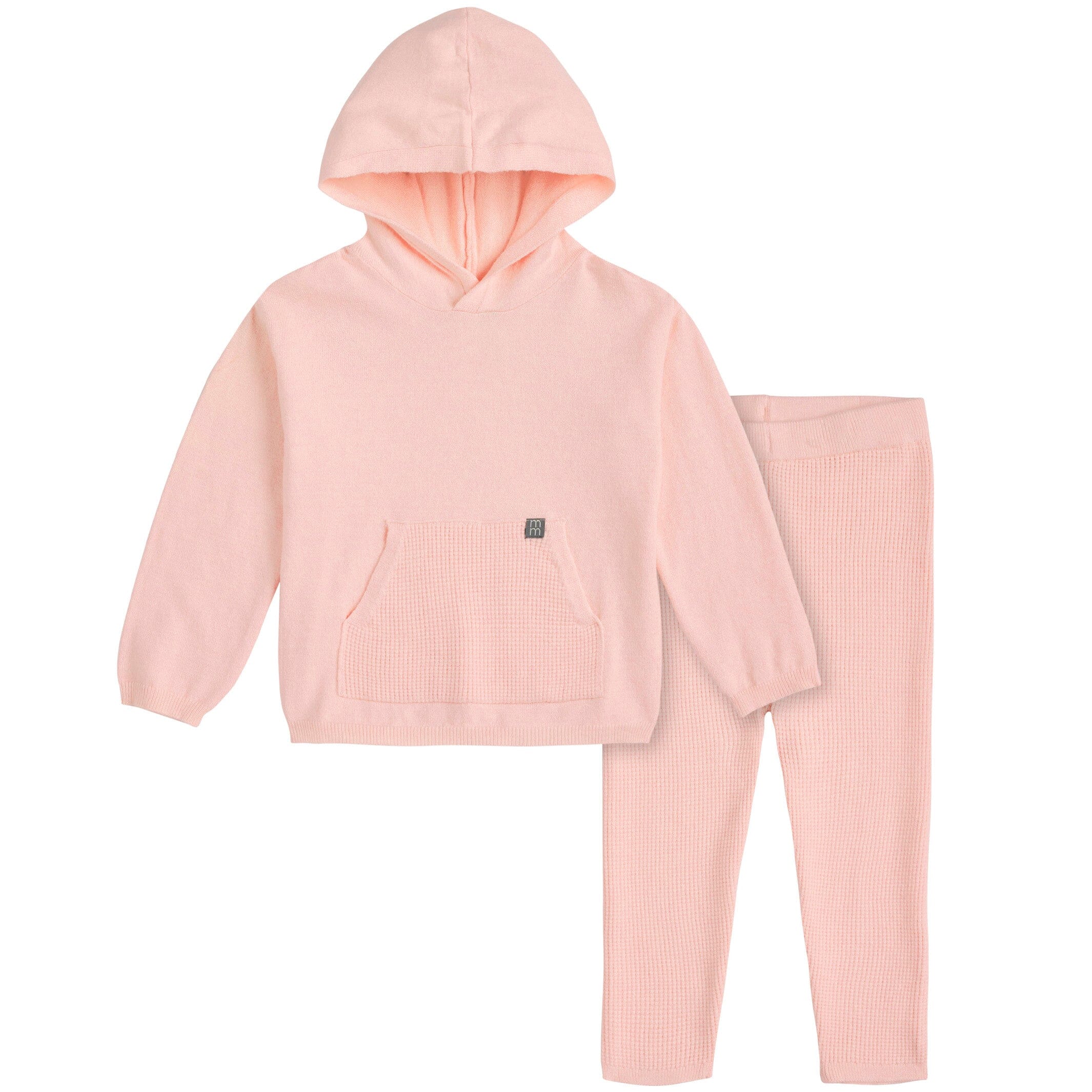2-Piece Infant & Toddler Pink Hooded Waffle Top and Legging Viscose Set