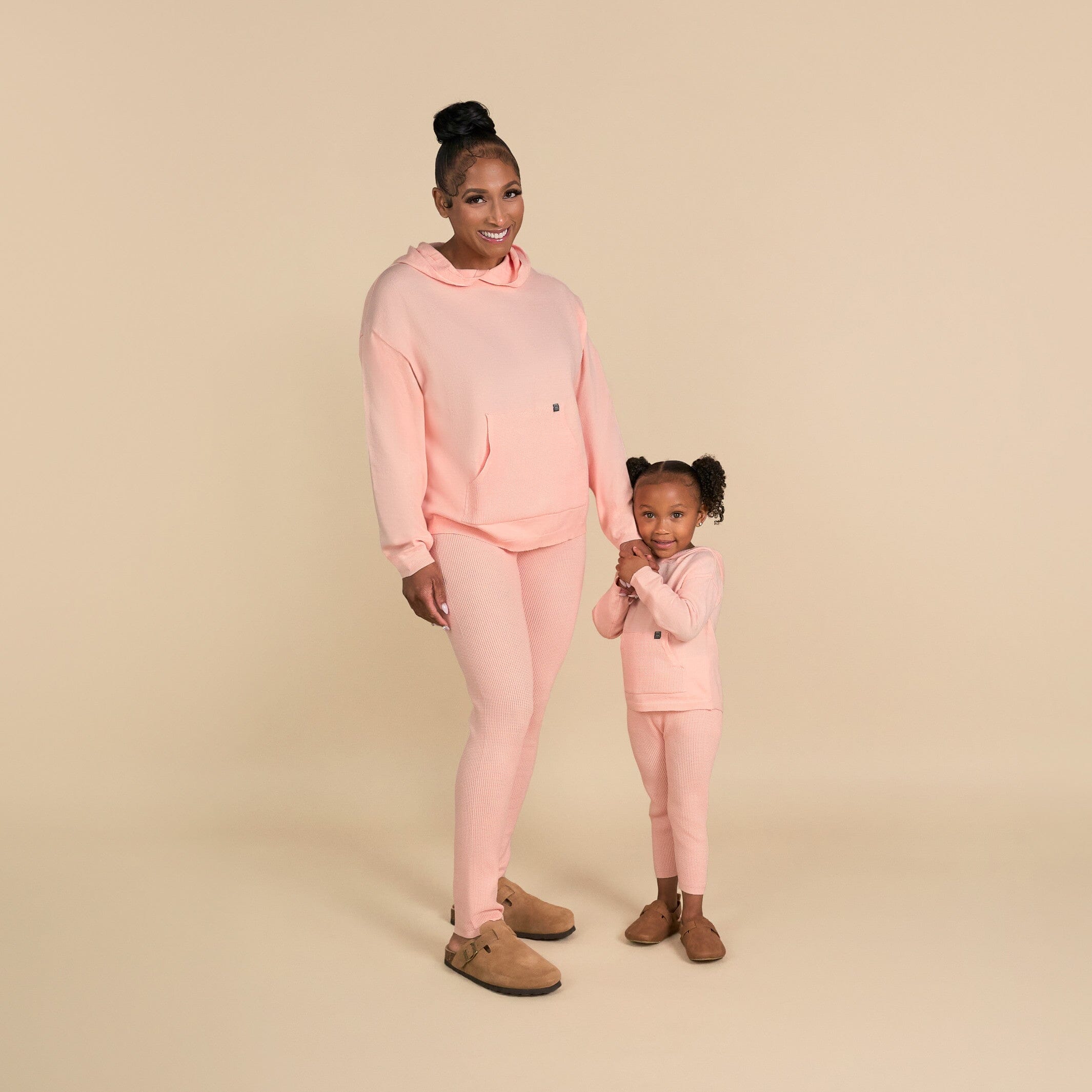 2-Piece Infant & Toddler Pink Hooded Waffle Top and Legging Viscose Set - Image 2