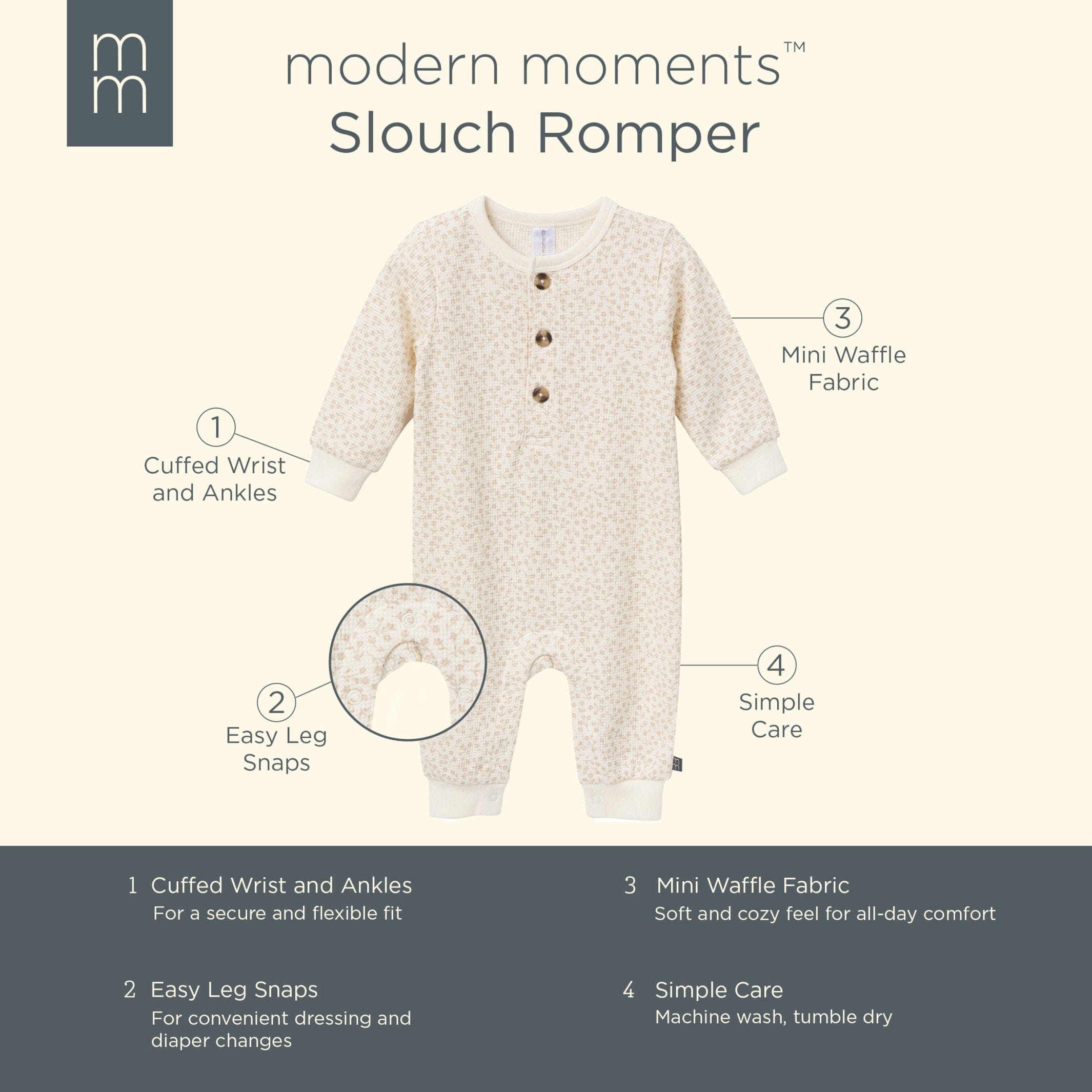 Baby Girls Ivory Ditsy Floral Waffle Slouch Romper - Image 8