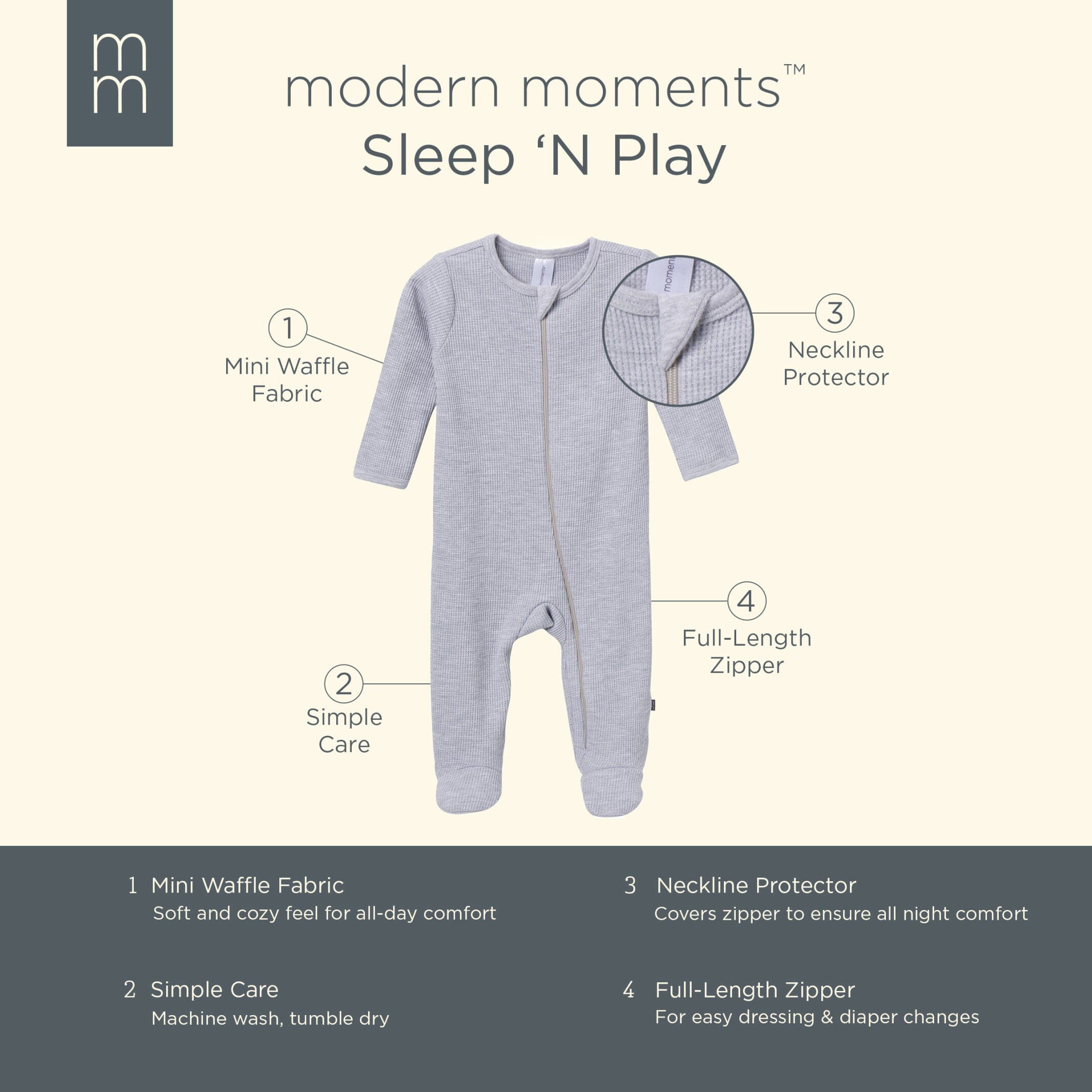 Baby Neutral Grey Heather Waffle Sleep 'N Play - Image 6