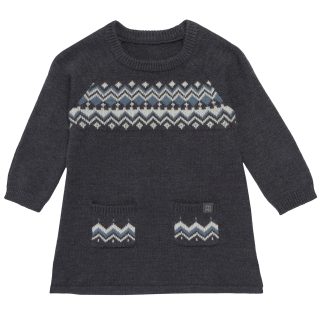 Baby Girls Dark Grey Heather Fair Isle Viscose Sweater Dress