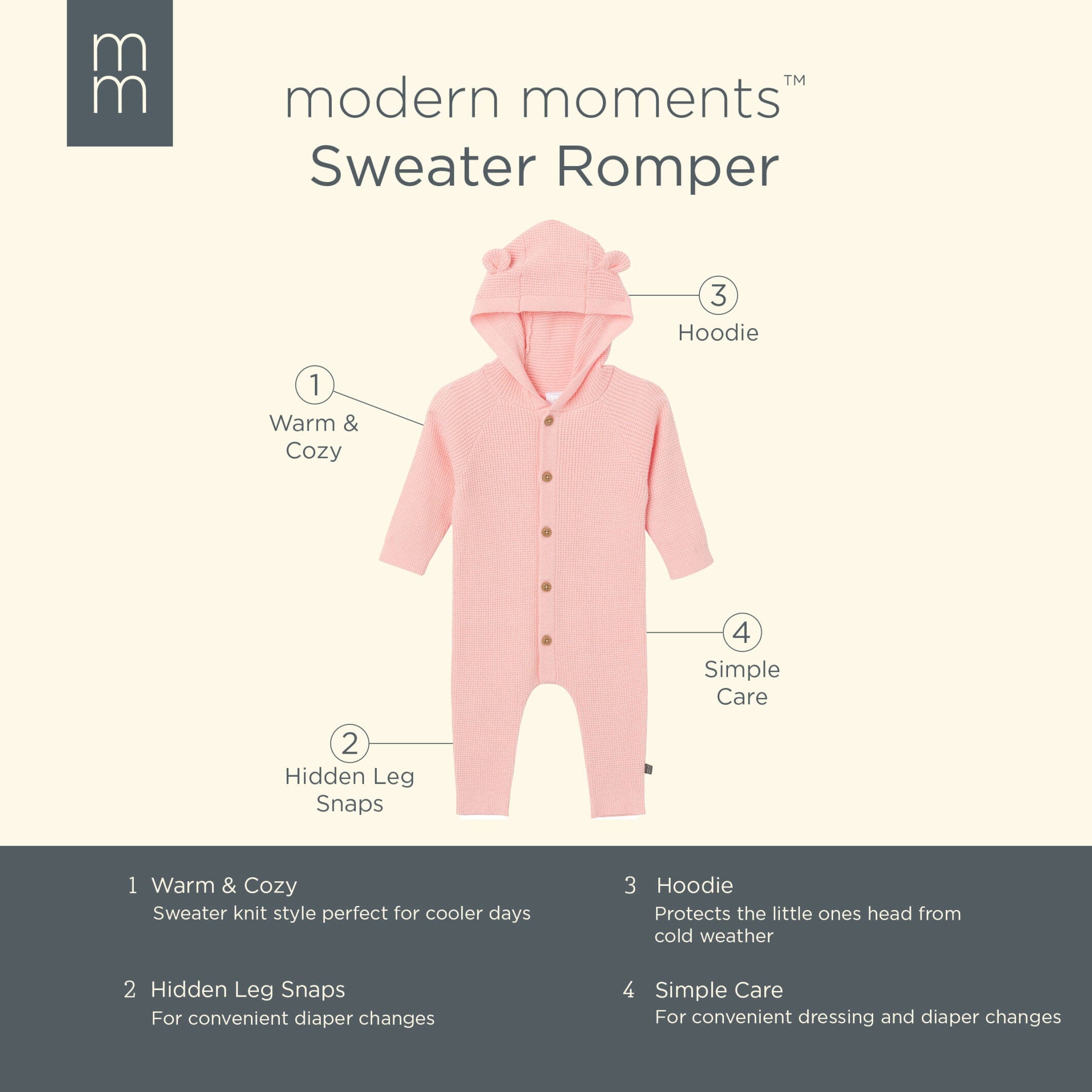 Baby Girls Pink Hooded Viscose Sweater Romper - Image 6