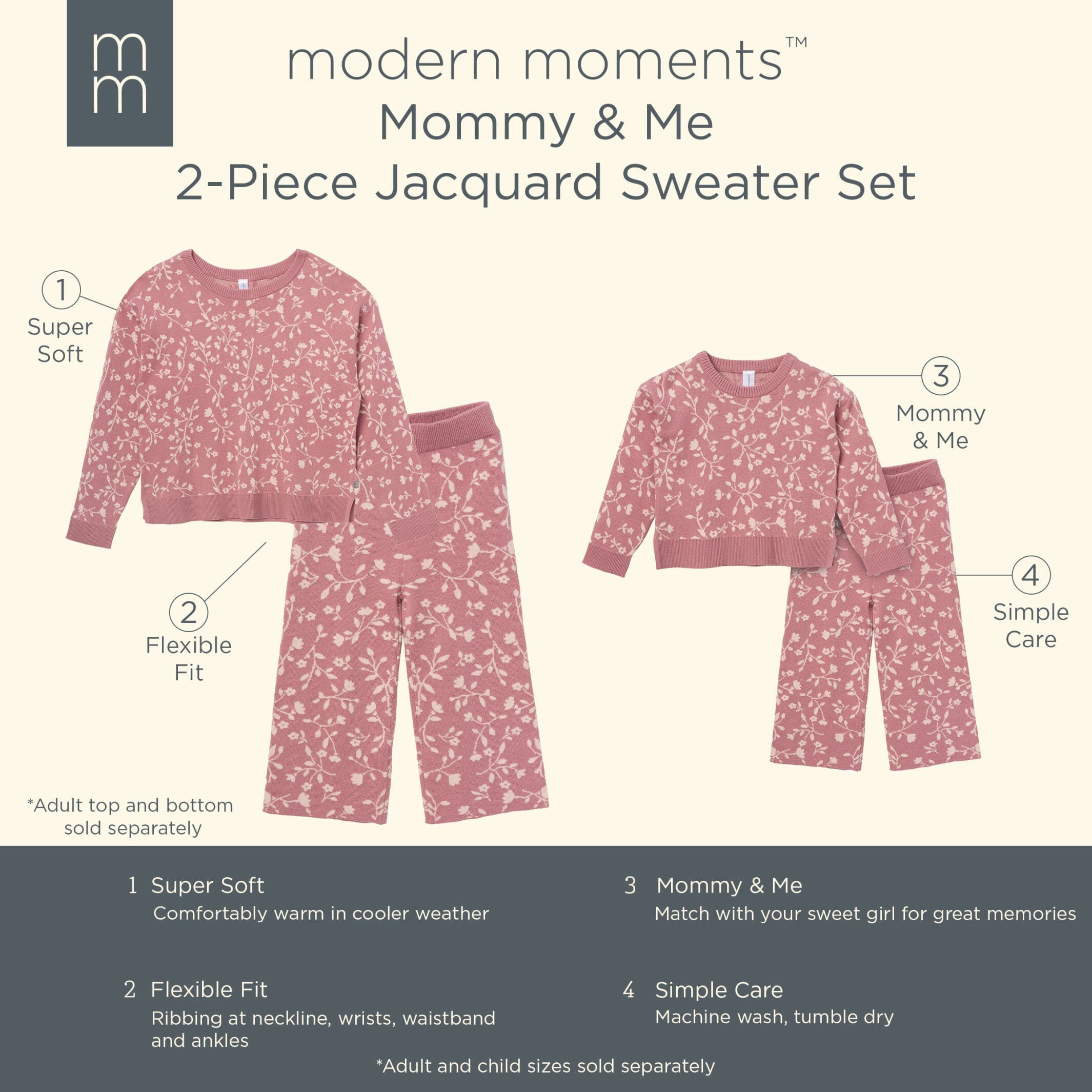 2-Piece Infant & Toddler Girls Dark Rose Branches Jacquard Sweater Set - Image 9