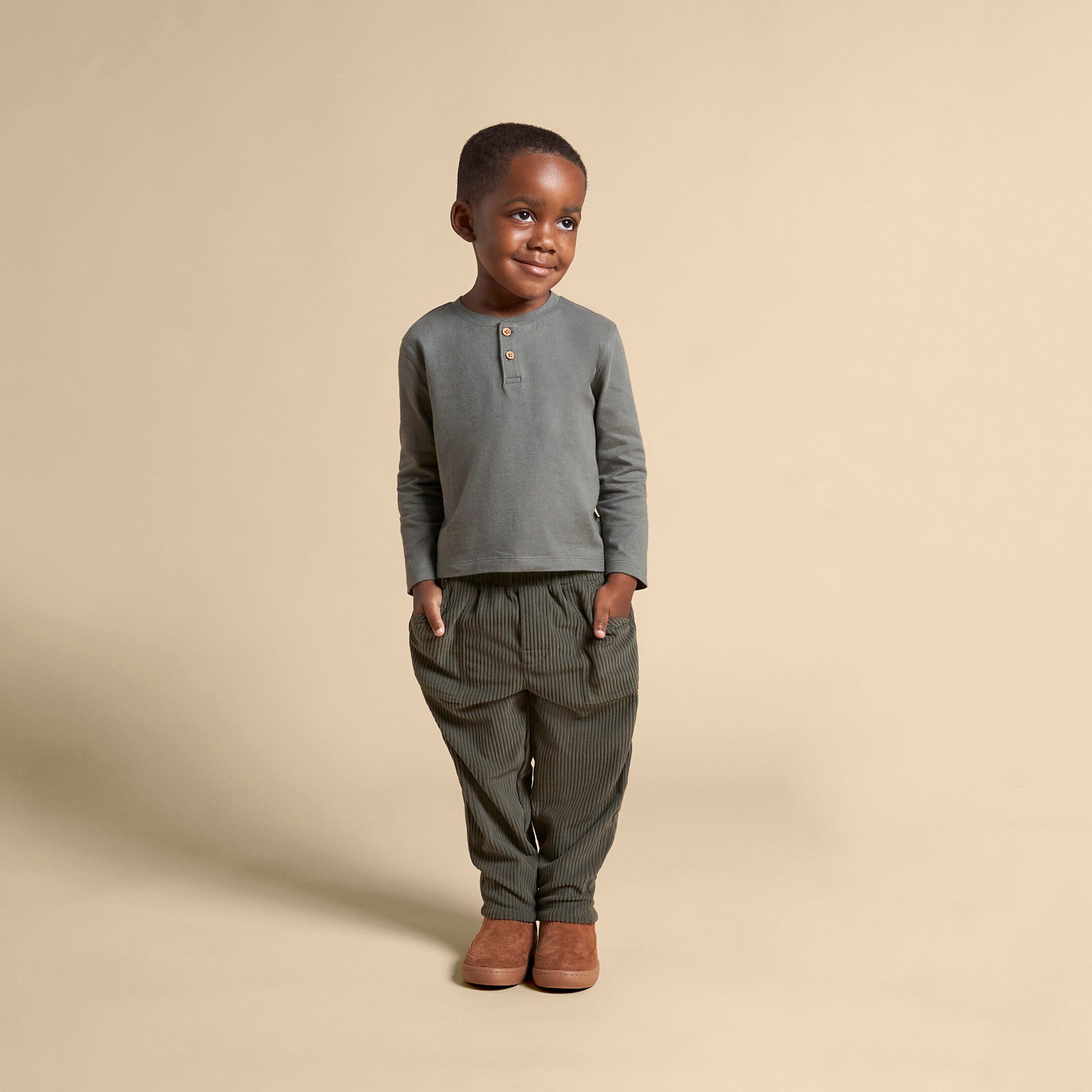 2-Piece Infant & Toddler Boys Dark Green Henley Shirt and Pant Set - Image 2