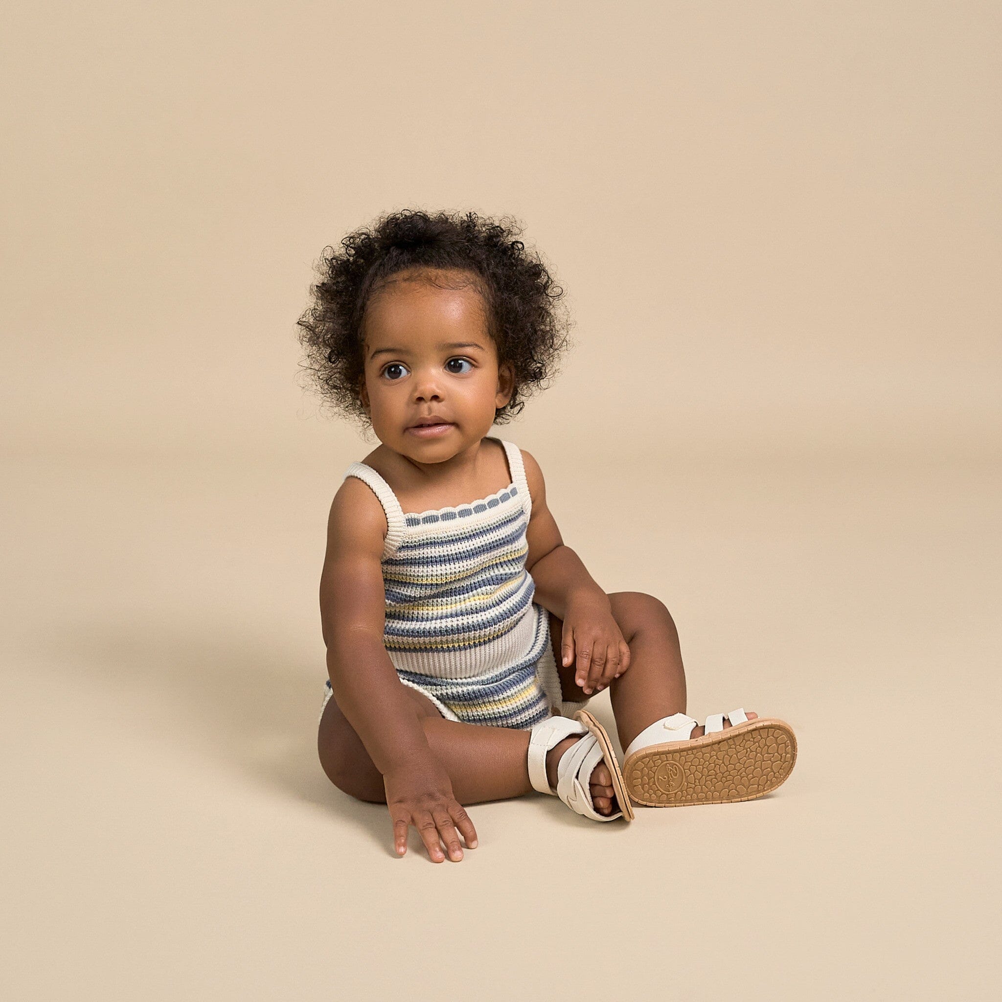 Baby Girls Medium Teal Stripe Crochet Sunsuit Romper - Image 2