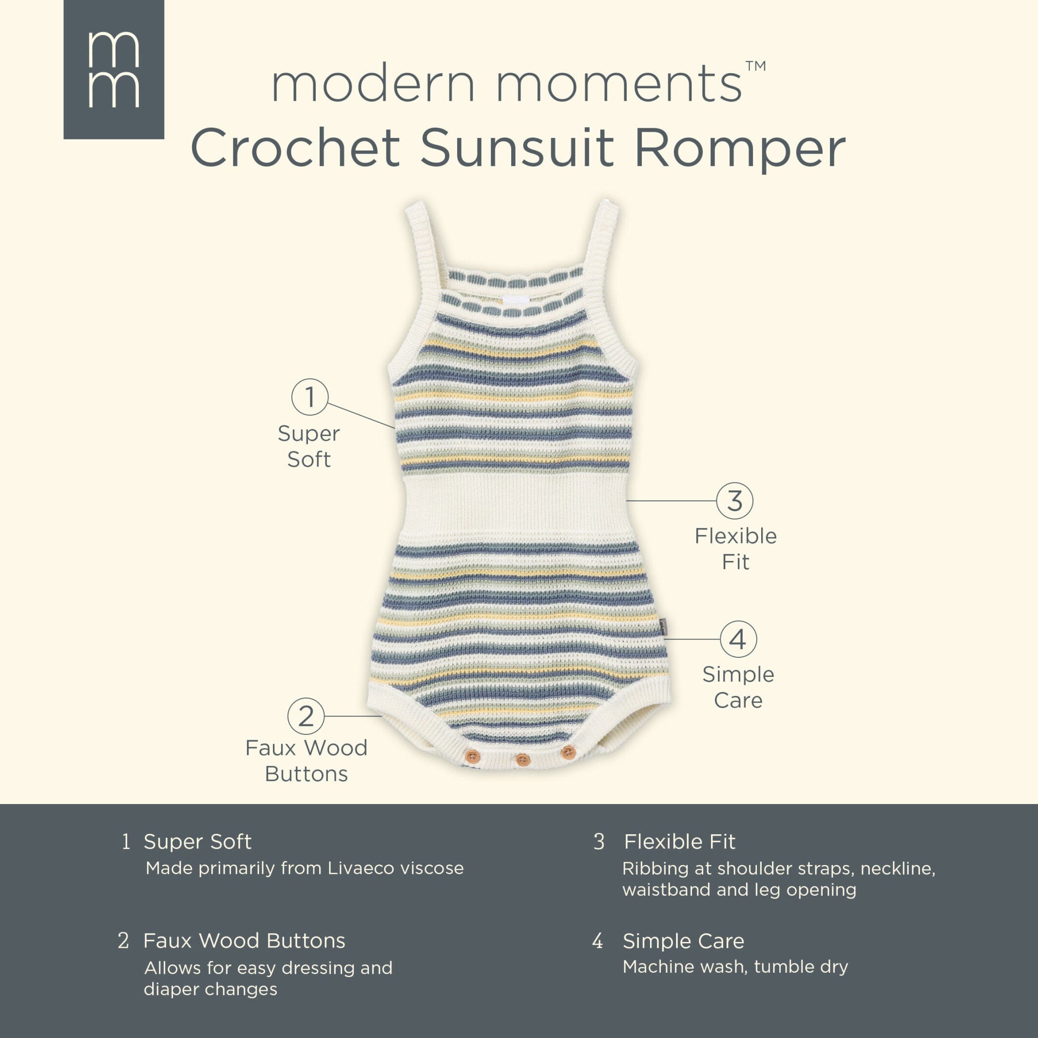 Baby Girls Medium Teal Stripe Crochet Sunsuit Romper - Image 7