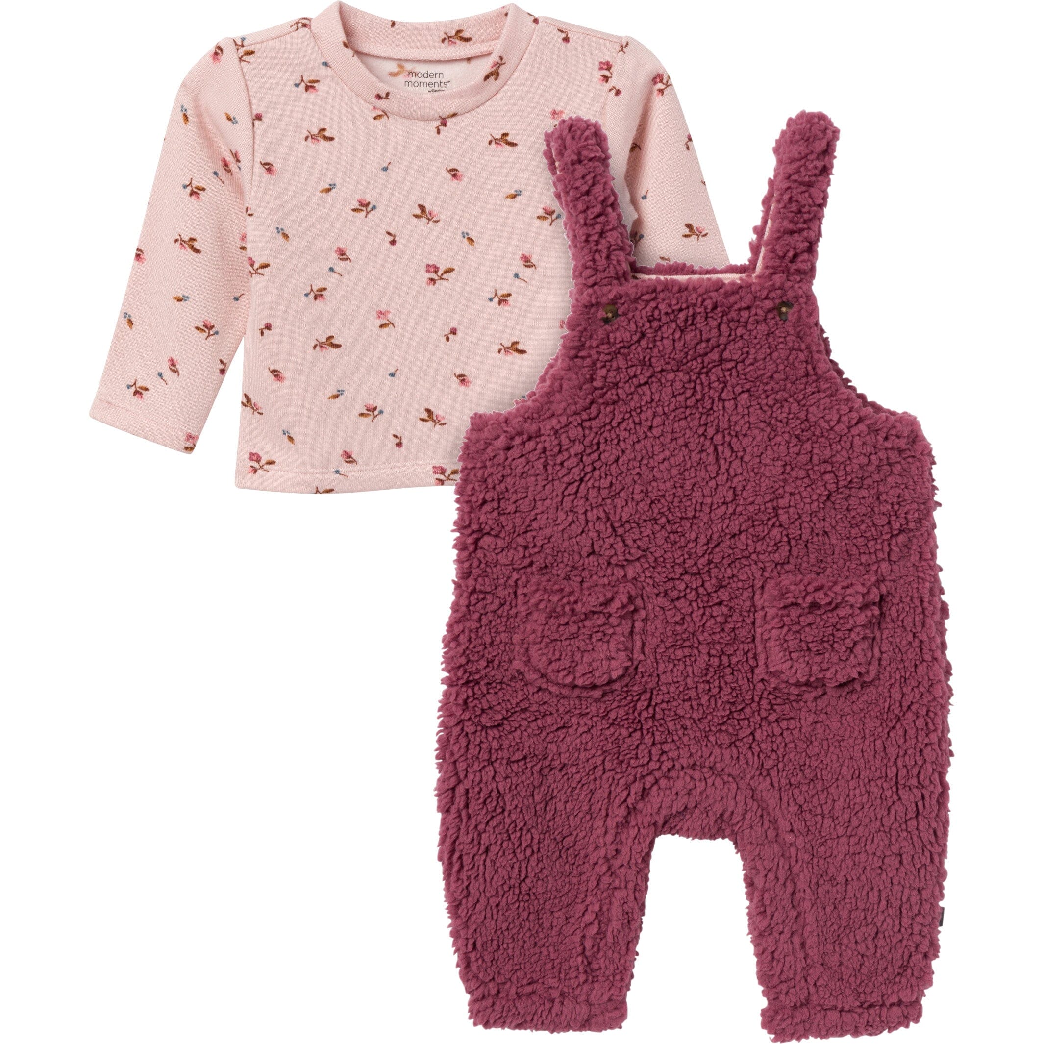 2-Piece Baby Girls Dark Rose Microplush Overalls - Image 4