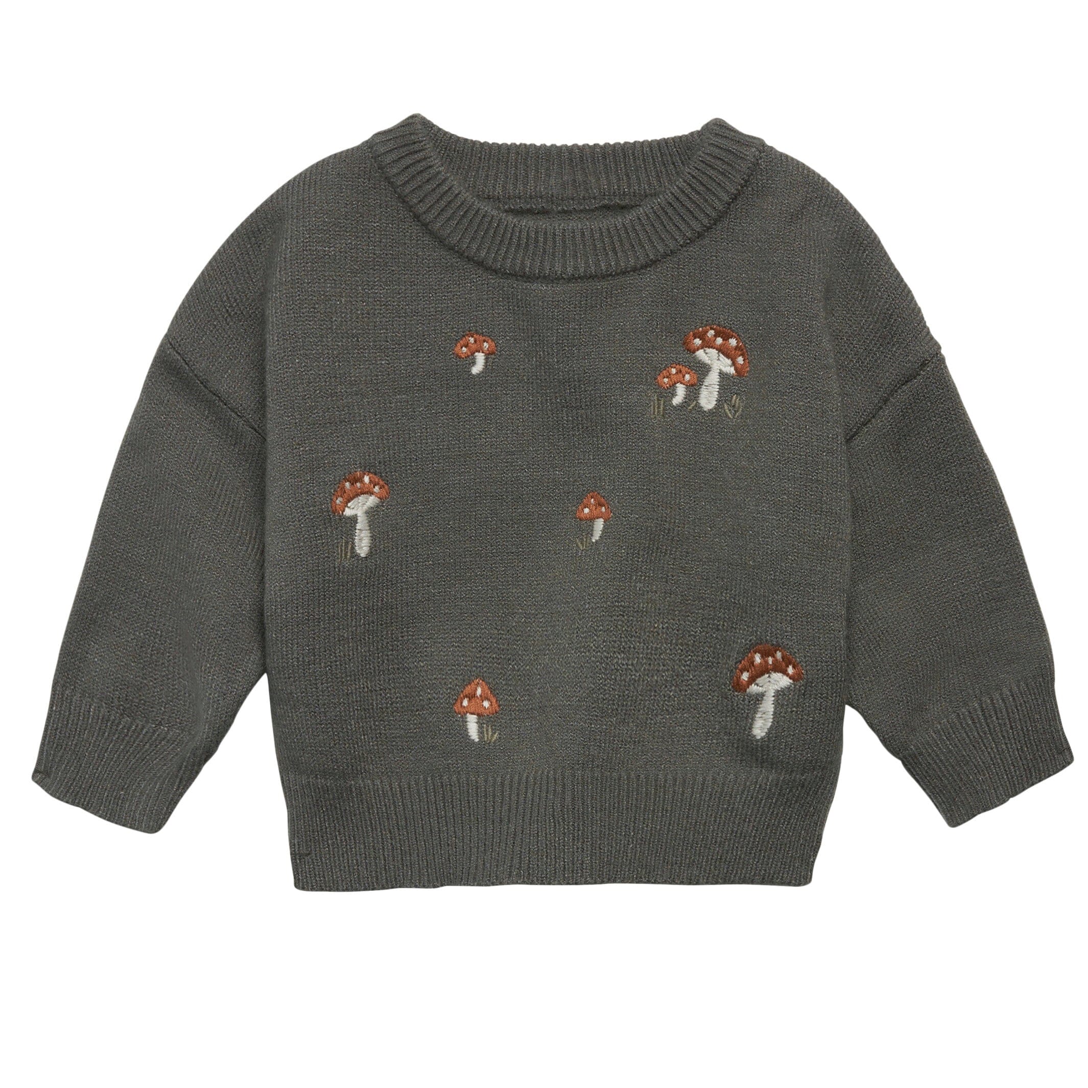Baby Boys Dark Green Embroidered Mushrooms Viscose Sweater