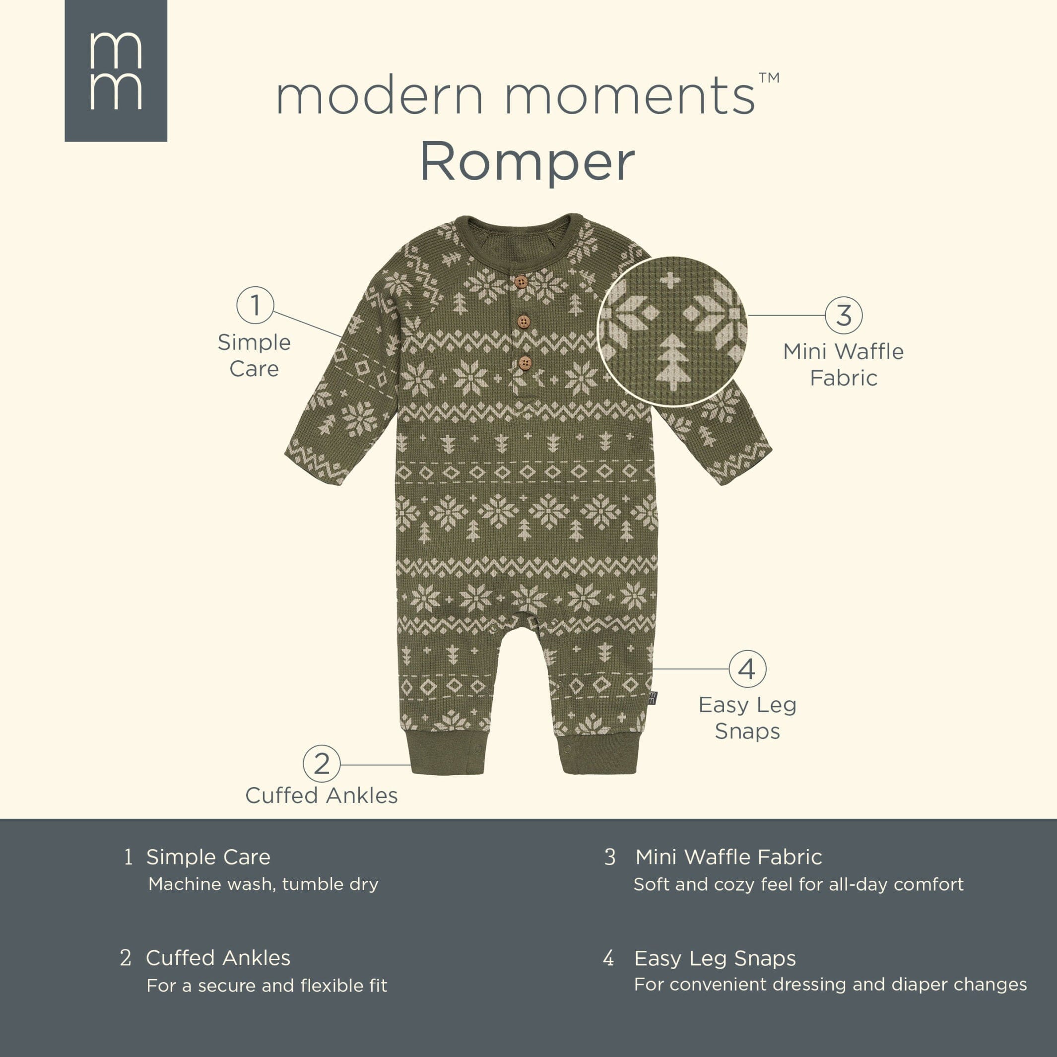 Baby Boys Green Fair Isle Waffle Romper - Image 7