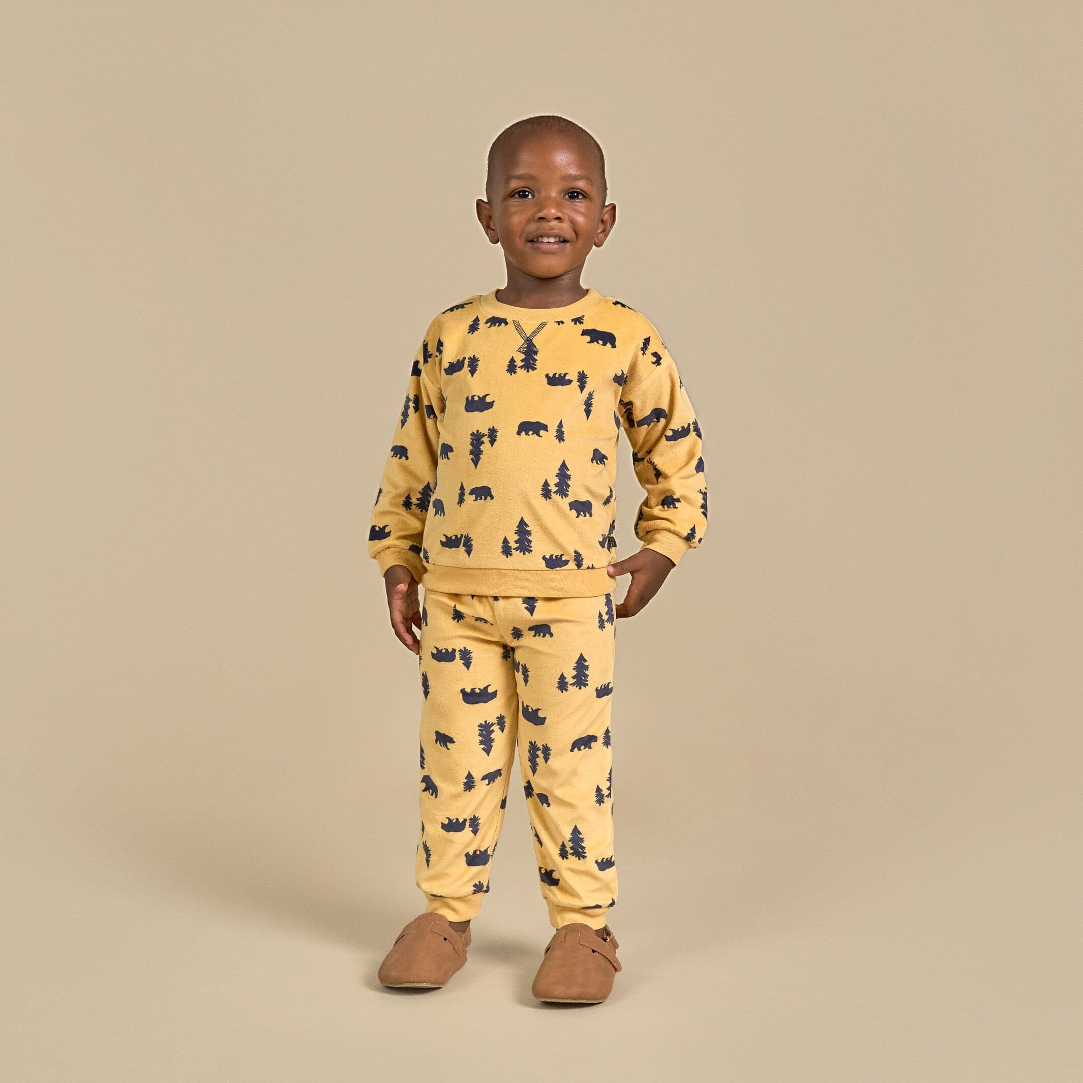 2-Piece Infant & Toddler Boys Yellow Forest Fleece Pajama Set - Image 2