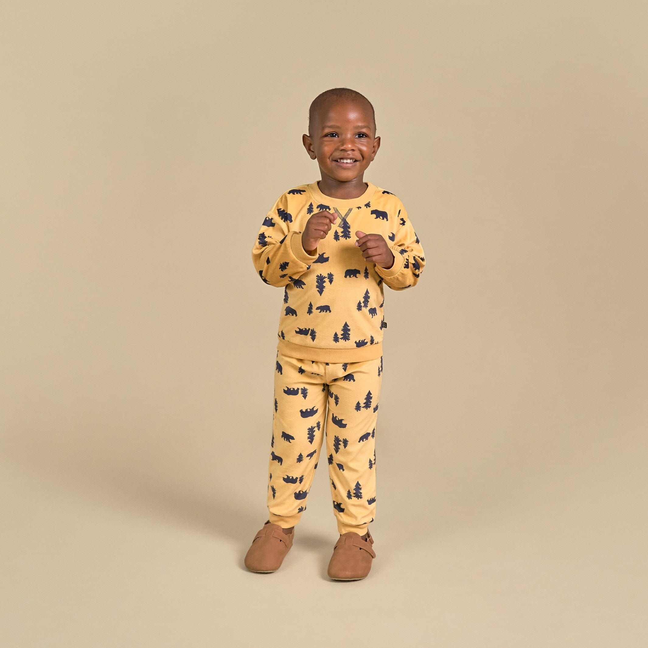 2-Piece Infant & Toddler Boys Yellow Forest Fleece Pajama Set - Image 3