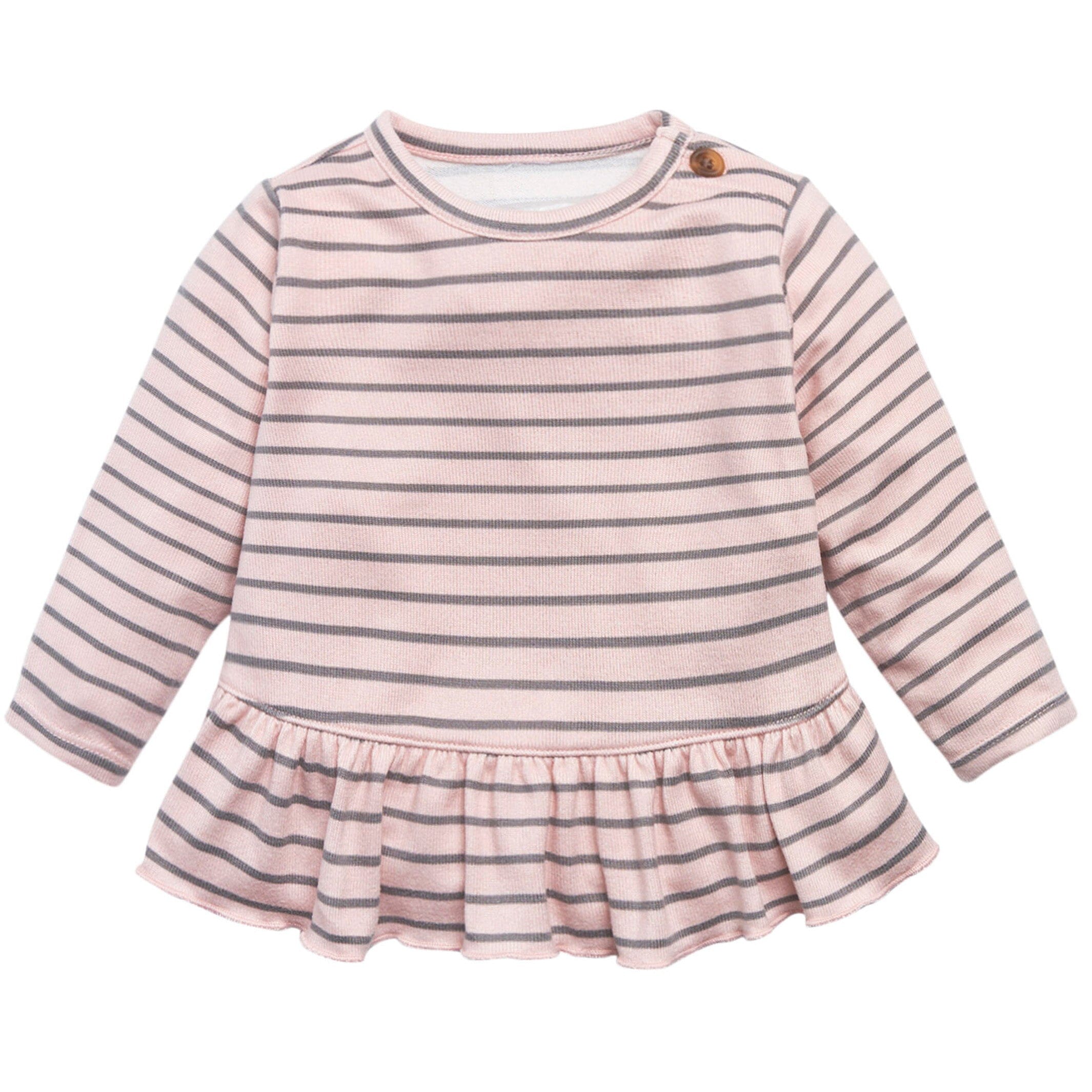 2-Piece Baby Girls Light Pink Stripe Hacci Peplum Top and Joggers Set - Image 2