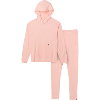 2-Piece Women's Pink Hooded Waffle Top and Legging Viscose Set