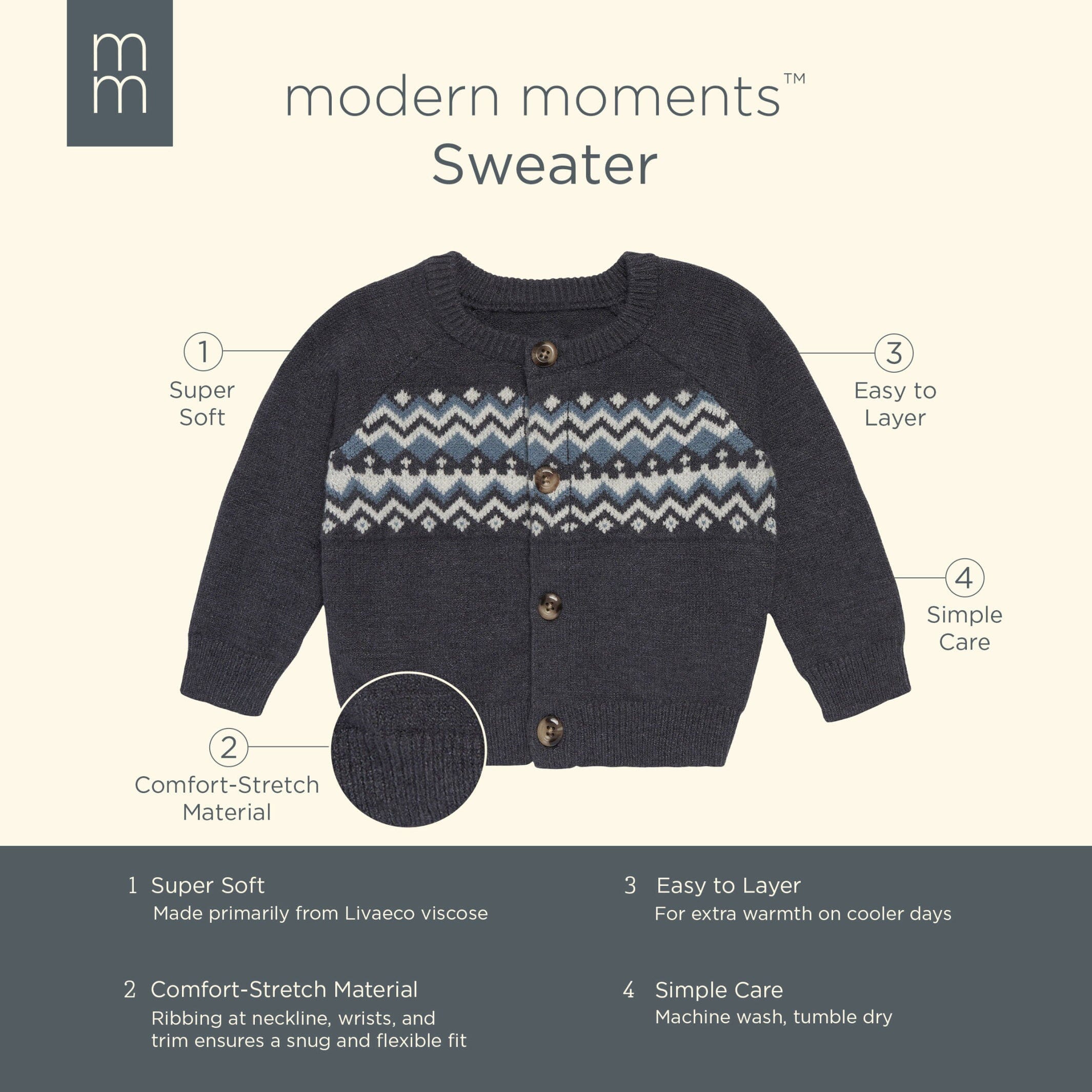 Baby Boys Dark Grey Heather Fair Isle Viscose Sweater - Image 6