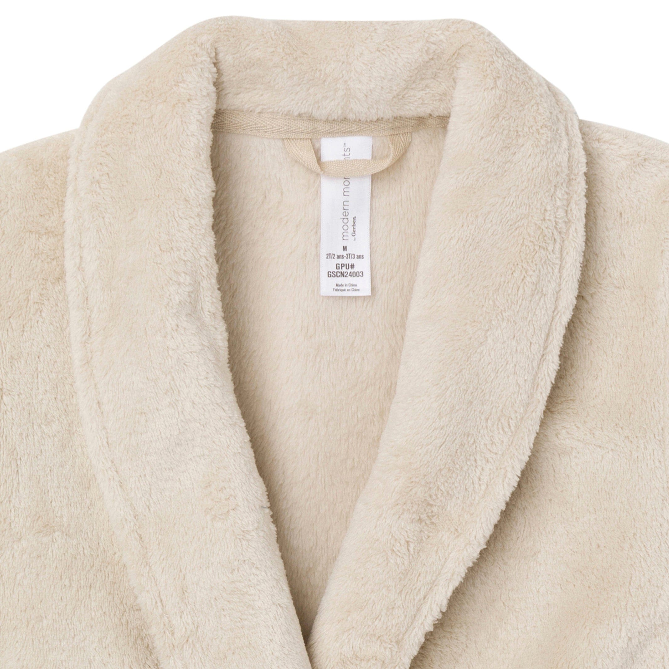 Embroidered Infant & Toddler Neutral Light Beige Shawl Collar Robe - Image 3