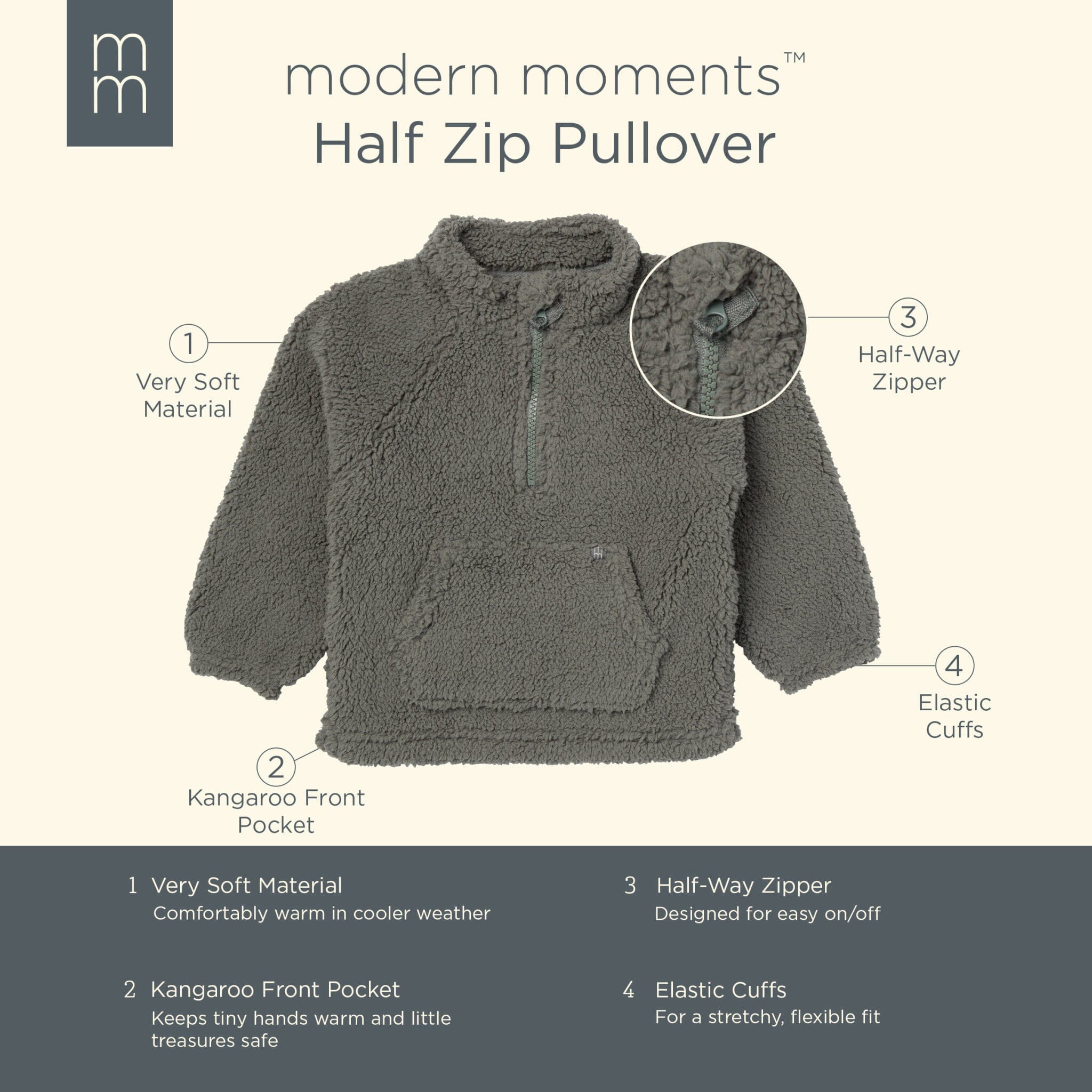 Embroidered Infant & Toddler Boys Dark Green Half-Zip Pullover - Image 8