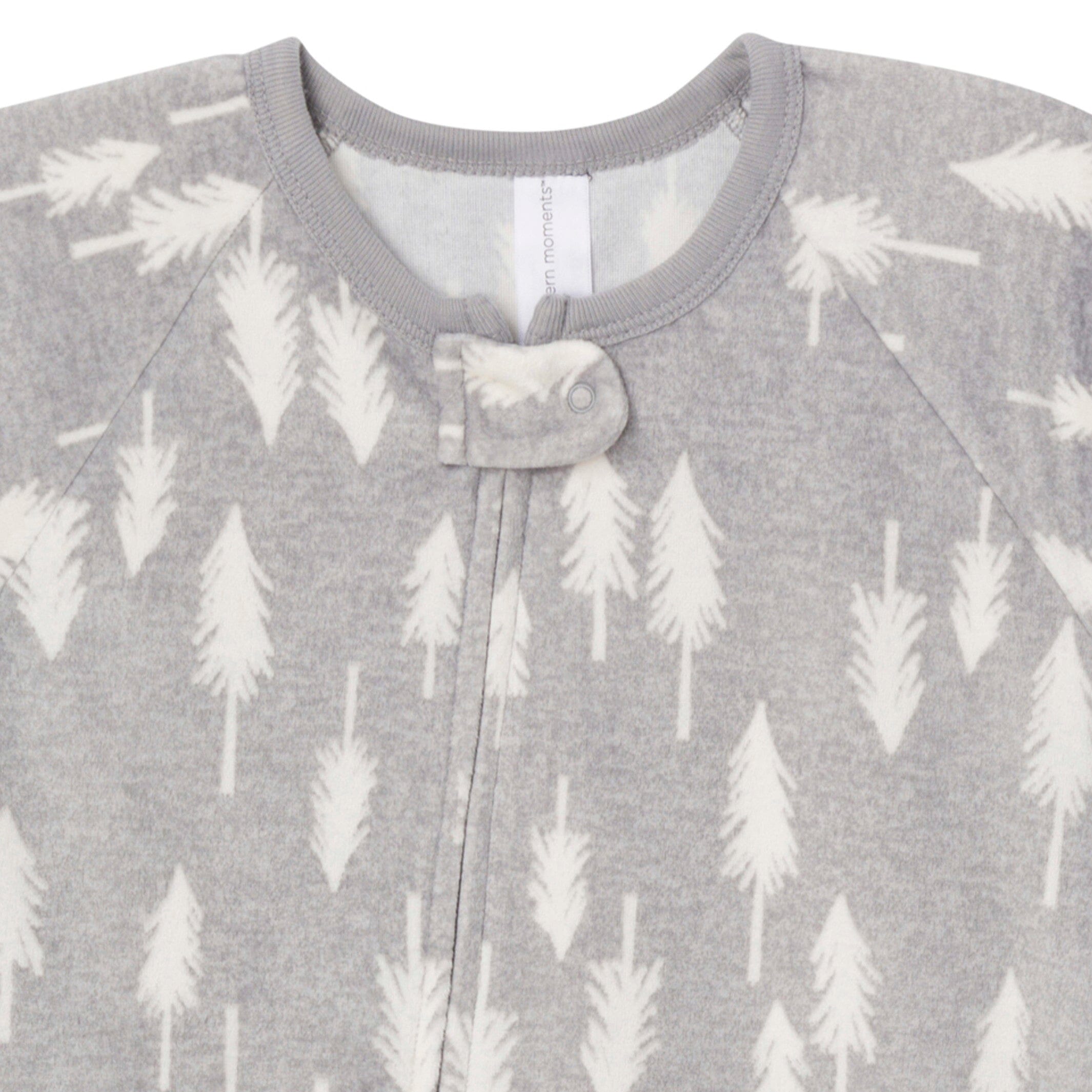 Infant and Toddler Neutral Grey Heather Trees Footed Fleece Pajamas - Image 3