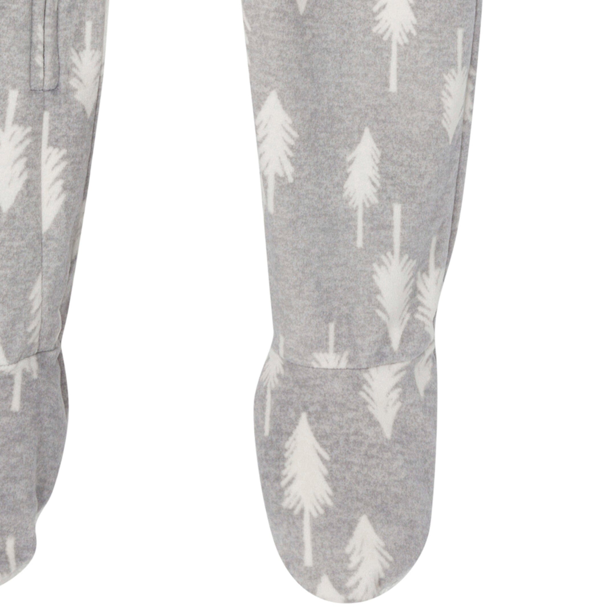 Infant and Toddler Neutral Grey Heather Trees Footed Fleece Pajamas - Image 6