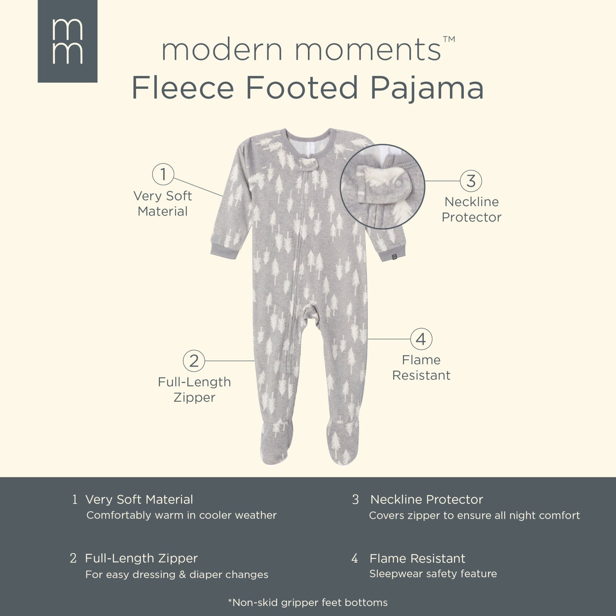 Infant and Toddler Neutral Grey Heather Trees Footed Fleece Pajamas - Image 7
