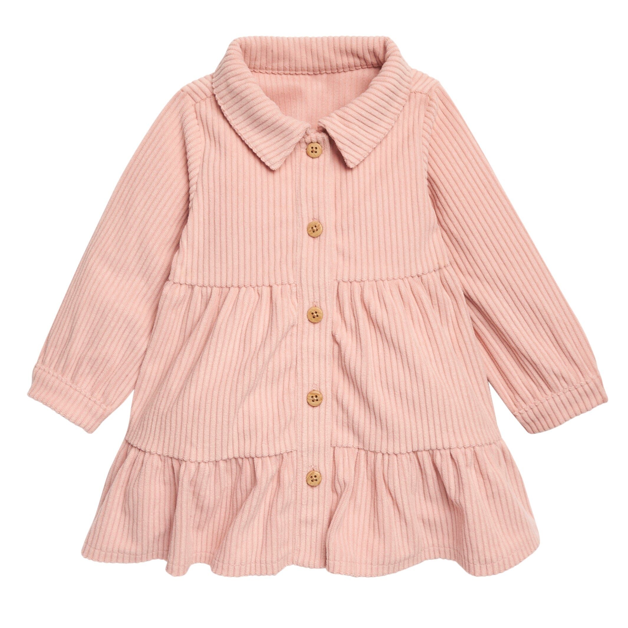 2-Piece Baby Girls Peach Corduroy Dress Set - Image 2