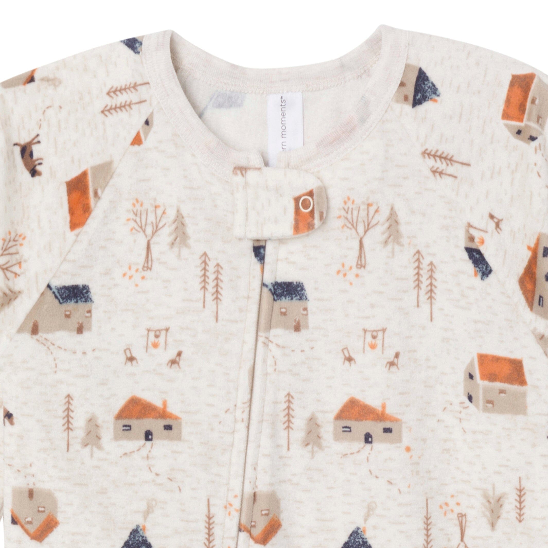 Infant and Toddler Boys Oatmeal Village Footed Fleece Pajamas - Image 2