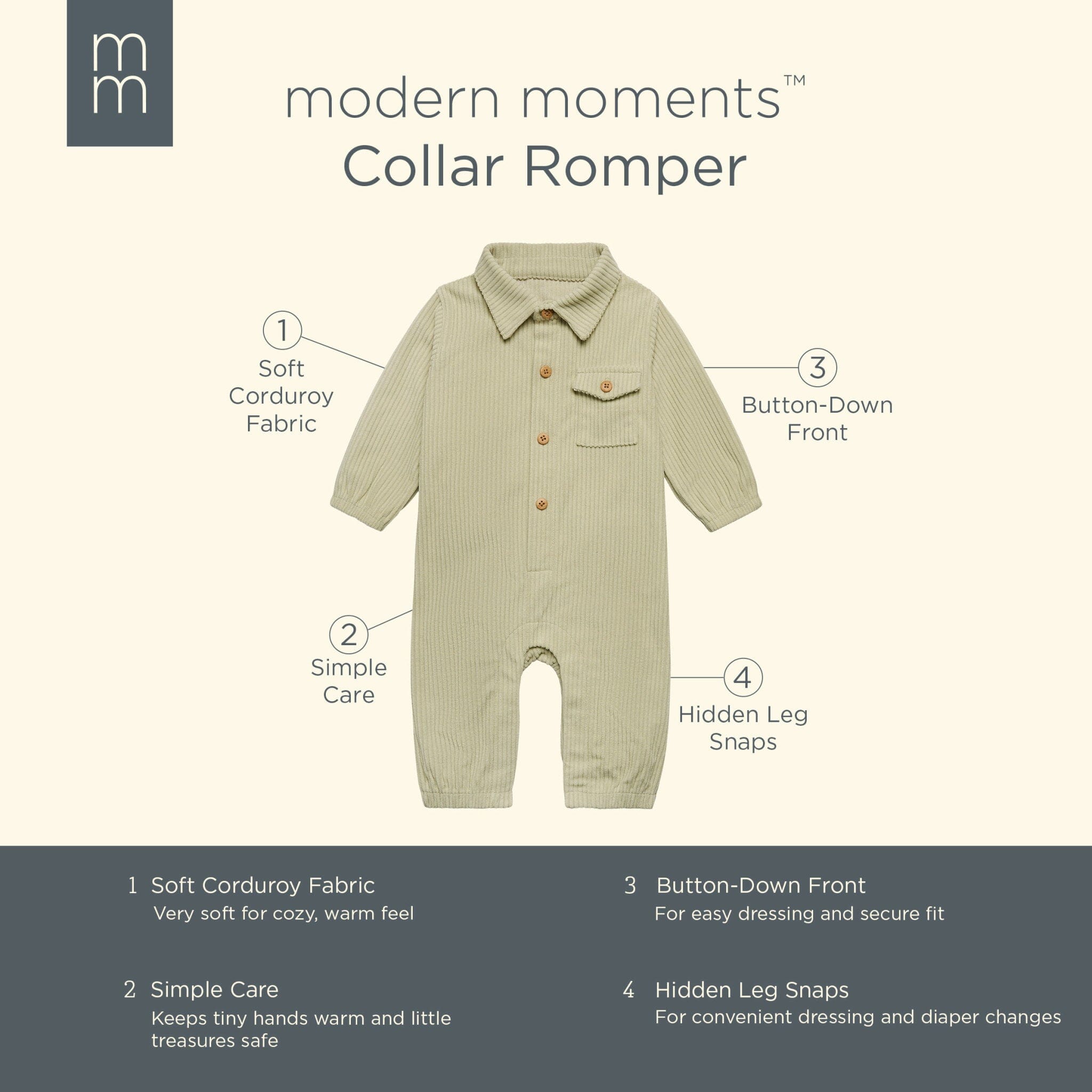 Baby Boys Sage Corduroy Romper - Image 7
