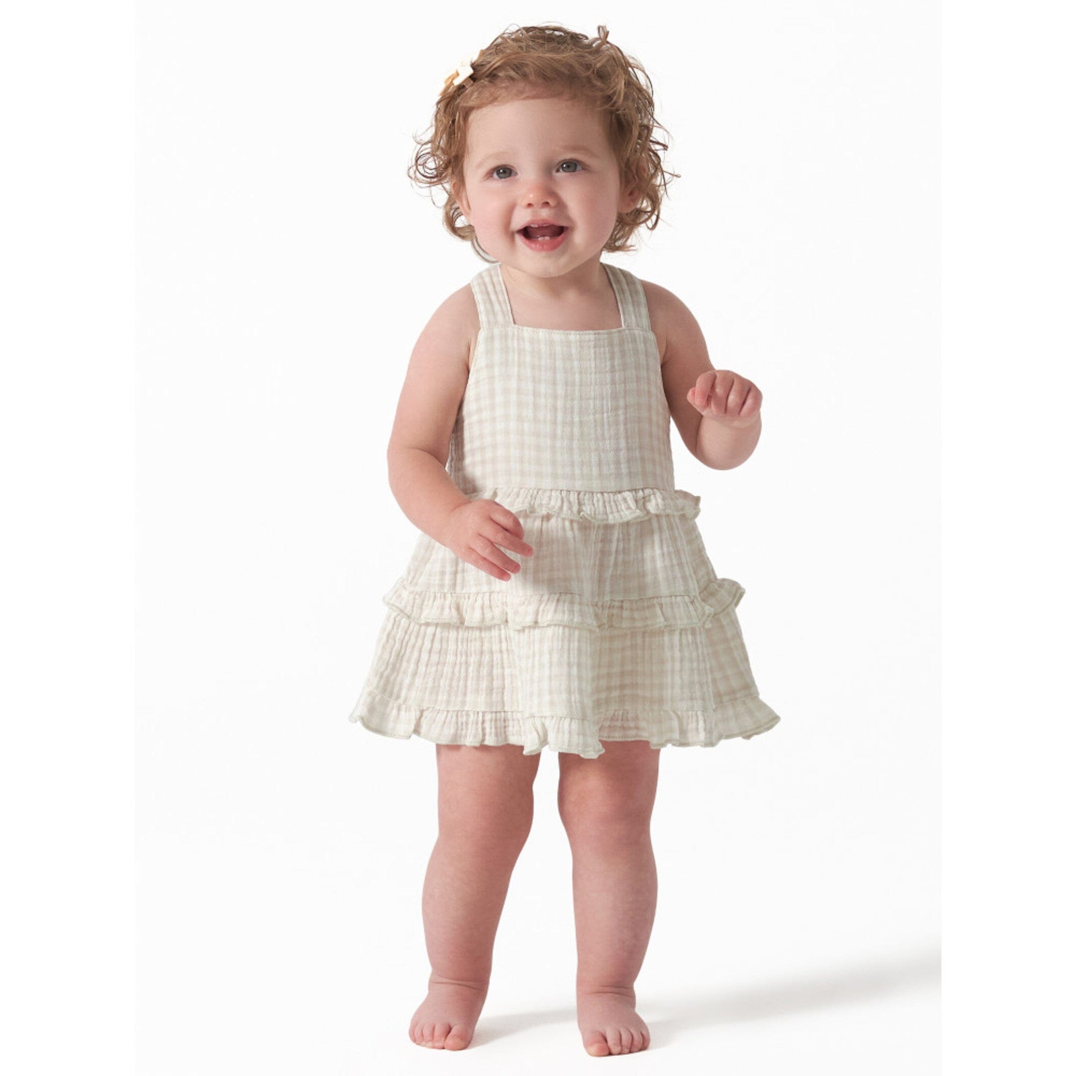 Infant & Toddler Girls Tan Gingham Gauze Dress - Image 3