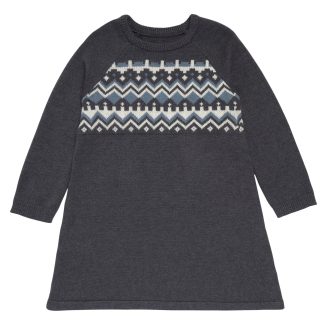 Toddler Girls Dark Grey Heather Fair Isle Viscose Sweater Dress