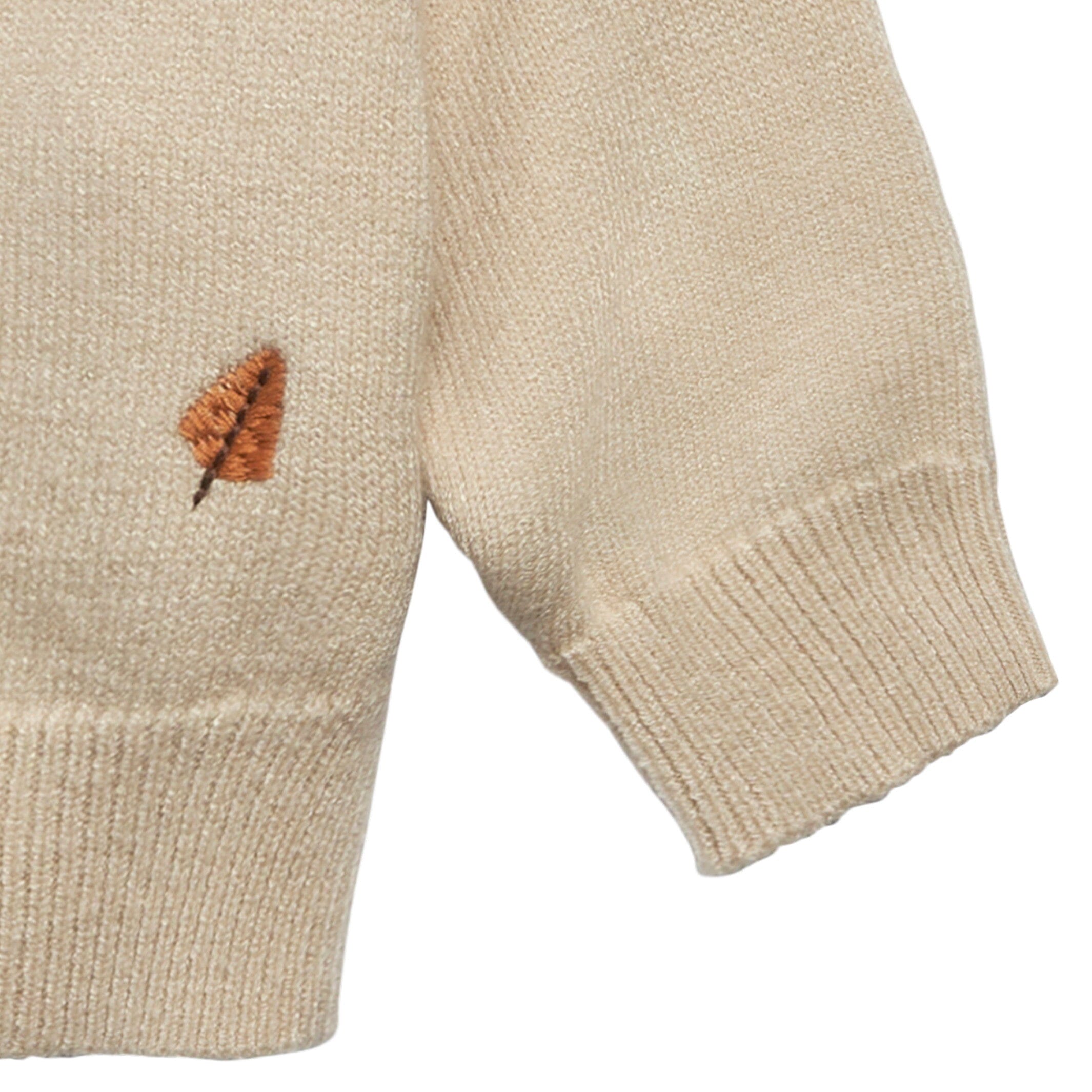 Baby Neutral Light Beige Embroidered Leaves Viscose Sweater - Image 4