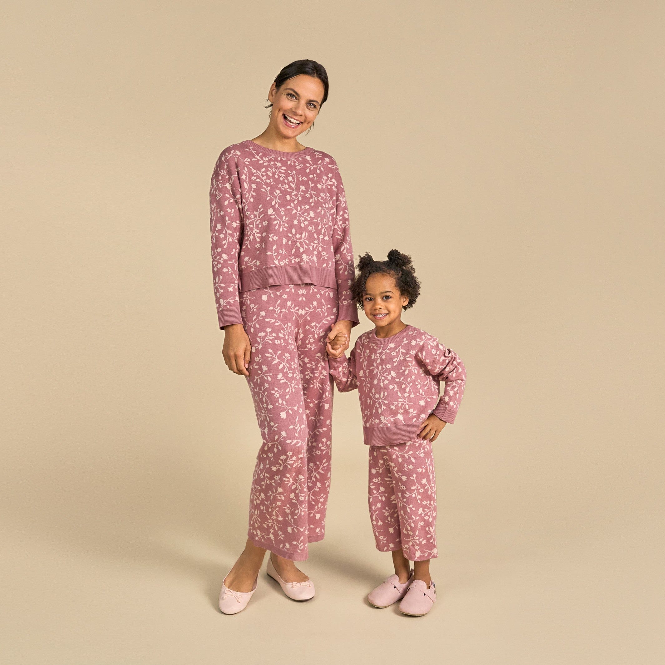 Womens Dark Rose Branches Sweater Knit Pants - Image 3