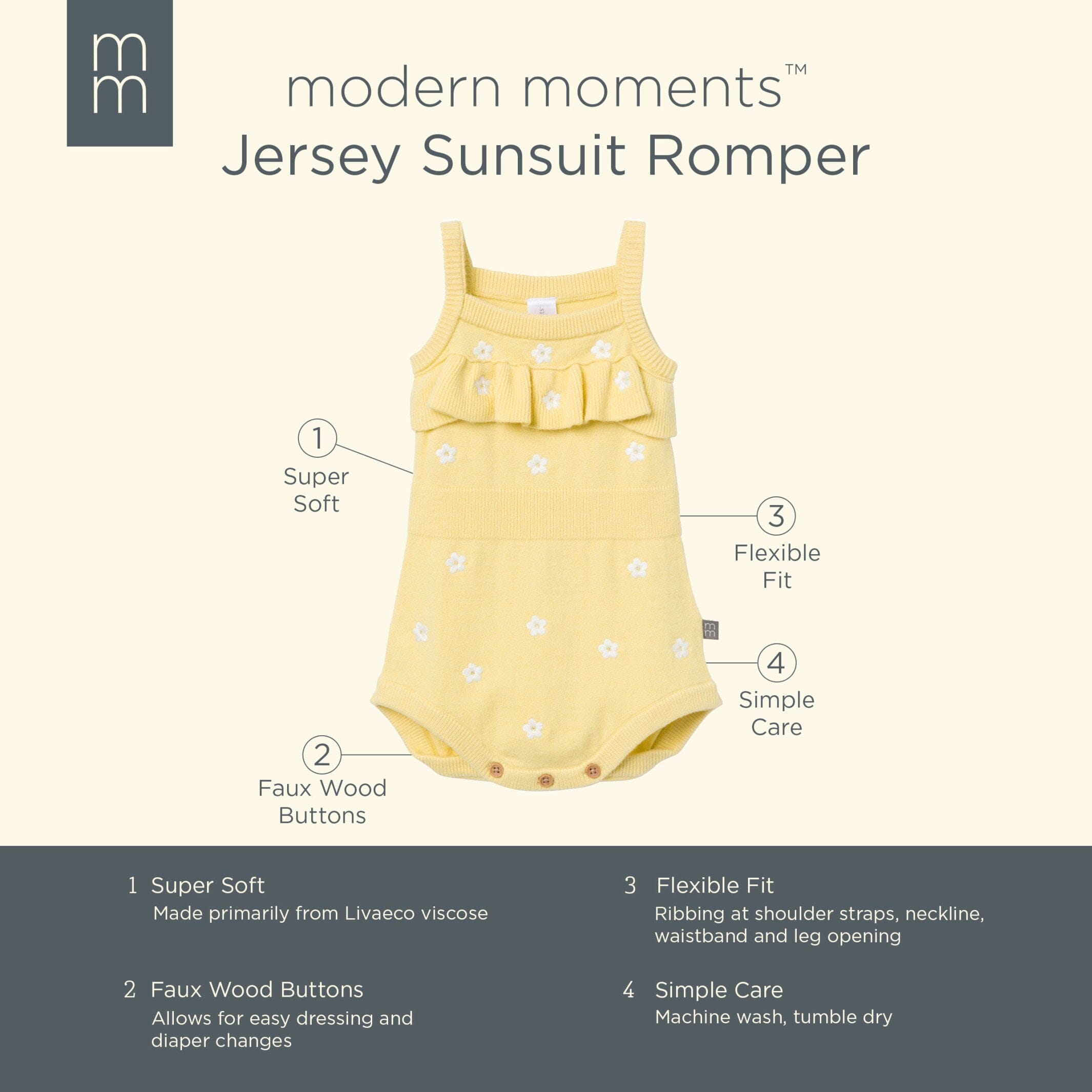 Baby Girls Yellow Floral Jersey Sunsuit Viscose Romper - Image 7