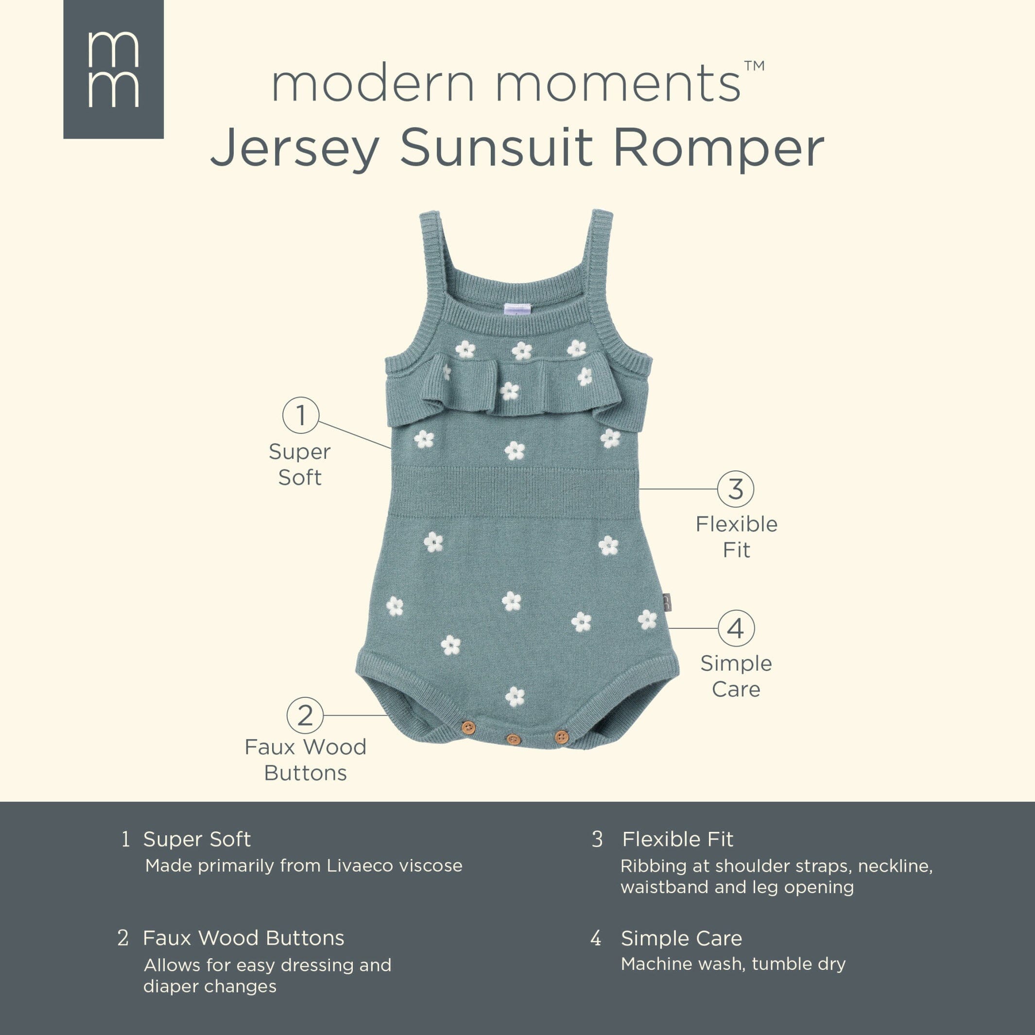 Baby Girls Teal Floral Jersey Sunsuit Viscose Romper - Image 6